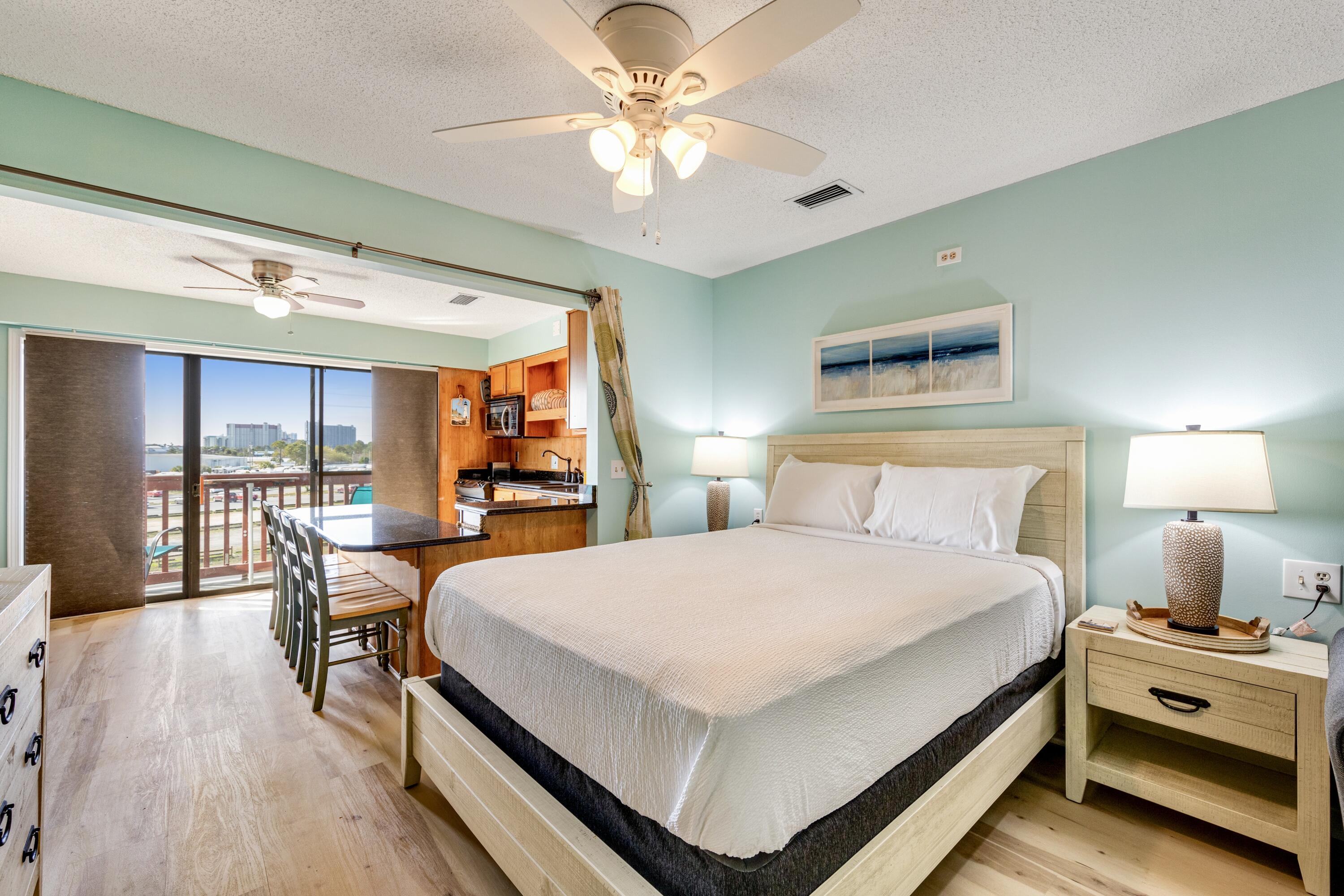 Check out this beautiful studio condo in central Panama City Beach. This unit is on the 3rd floor at and accessible by elevator or stairs. This studio boasts easy walking distance to the public beach access and a peek-a-boo view of the Gulf from an intimate, private balcony. The Inn at St. Thomas Square is a gated, European-inspired villa resort directly across from the beach. Located on the Grand Lagoon with access to the Gulf of Mexico this property features a boating dock. The dock space is first come first serve and trailer parking is allowed onsite. Complex amenities include a Mexican grill, salon, gym, and tennis courts! Plus, guests will have access to a shared pool, tennis & pickle ball courts, BBQ area with seating, sauna, shuffle board, firepit area and a boat dock.