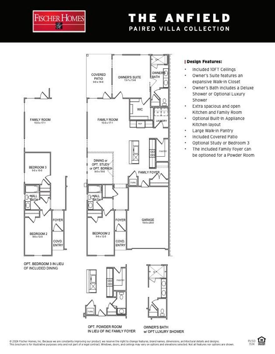 Welcome to the Anfield by Fischer Homes, a paired patio villa offering 1,442 square feet of single-level living in the Longleaf Park neighborhood of Watersound Origins, set on a homesite with a wooded view and estimated for completion August/September 2026.This 2-bedroom, 2.5-bath home features a functional layout with a spacious kitchen, dining, and family room that opens to a covered rear patio, creating an easy indoor-outdoor flow. The kitchen is designed for both everyday use and entertaining, featuring quartz countertops, full overlay painted cabinetry with a contrasting island, pot and pan drawers, sliding trays, and a built-in appliance package including wall oven, microwave, 5-burner cooktop, canopy hood, and refrigerator. The optional powder room just off the family foyer adds convenience for guests.

The owner's suite is privately positioned at the rear of the home and includes a large walk-in closet and a luxury bath with a tiled shower featuring a built-in bench, dual shower heads, and European frameless glass enclosure. A secondary bedroom and full bath are located toward the front of the home, offering comfortable space for guests.

Additional features include plank flooring throughout with no carpet, tile flooring in the owner's bath, 10-foot ceilings, 8-foot interior doors, craftsman-style trim with 5 ??" baseboards, a tankless water heater, upgraded windows for enhanced natural light, and an oversized one-car garage with attic storage and pull-down stairs.

Each home is constructed with a structurally independent design and separated by a 2-hour fire-rated wall assembly for added privacy.

Enjoy low-maintenance living with access to Watersound Origins amenities, including the Origins Golf Course, resort-style pool, sports courts, and more.