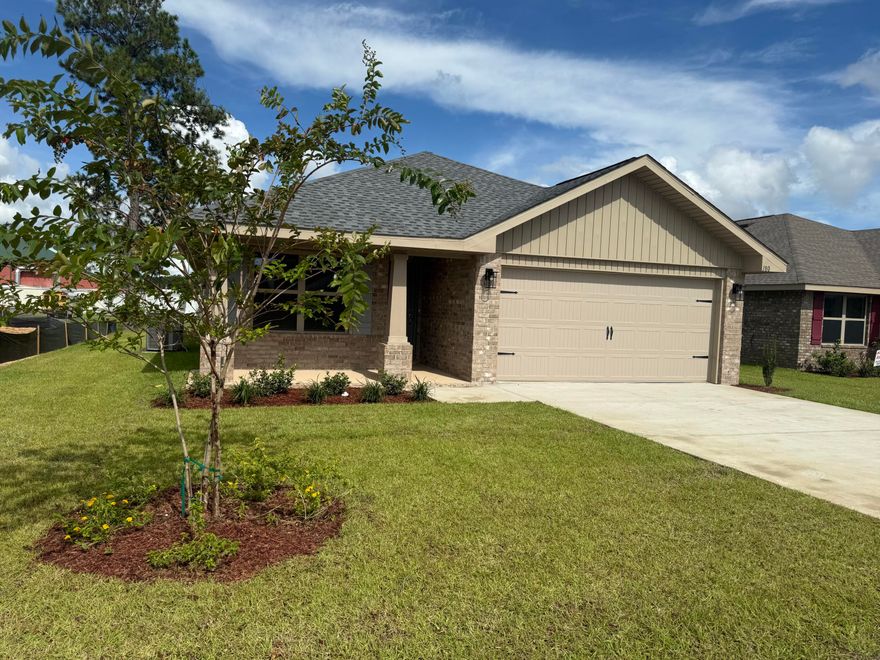 Beautiful 3-bedroom home in North Crestview with Community Pool! This stunning 4-sided brick home offers 1,425 sq ft of well-designed living space that feels even large thanks to its open floor plan and cathedral ceiling. Featuring 3 spacious bedrooms and 2 full bathrooms, this home combines comfort and style with upgrades throughout. The kitchen and baths are finished with granite countertops, while the living areas feature upgraded PureTech flooring with cozy carpet in the bedrooms. Enjoy outdoor living on the large covered back porch, overlooking the fully sodded and landscaped yard with an automatic sprinkler system.2 car finished garage with automatic opener and access to a community pool for fun and relaxation.