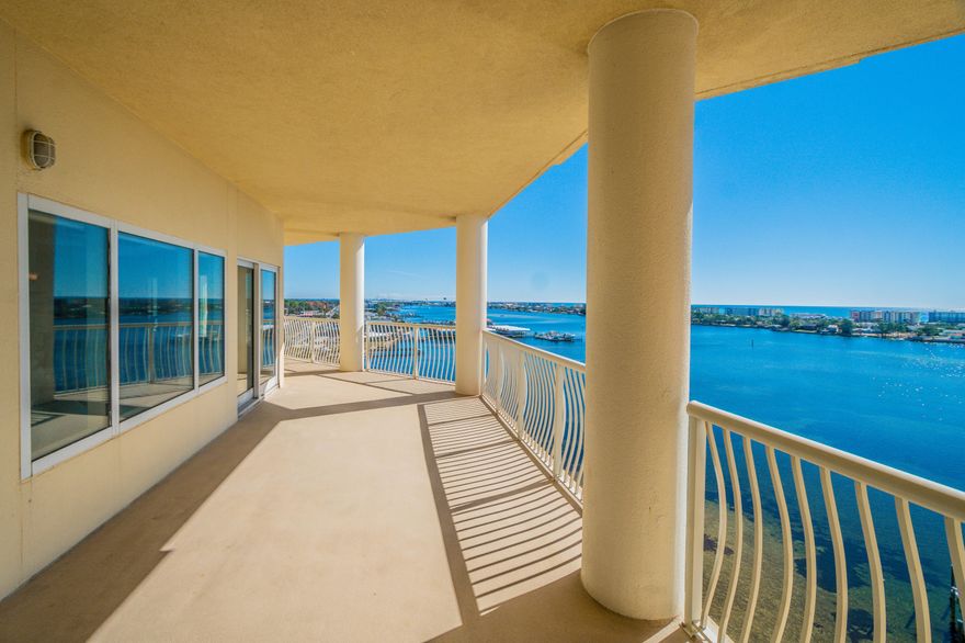 This 3 BD/3B unit with 41' BOATSLIP and large storage closet, has spectacular views of the inter coastal waterways as well as the Gulf of Mexico. The OPEN FLOOR plan is the most desirable at Presidio with the most beautiful waterfront views. The sellers show great pride in their unit w/ many upgrades such as one level granite countertops and backsplash, california closets in master closet and pantry, screen doors in living room & master bedroom as well as shades. Floors were re-tiled with 20'' ceramic tile with a travertine look throughout unit, guest bathroom also has a custom tile shower . Custom Hunter Douglas Silhouette blinds. Very large storage unit with metal racks and 2 oversized premium parking spots. WILL NOT LAST LONG!  Additional Boatslip available with lift and 2 kayaks
