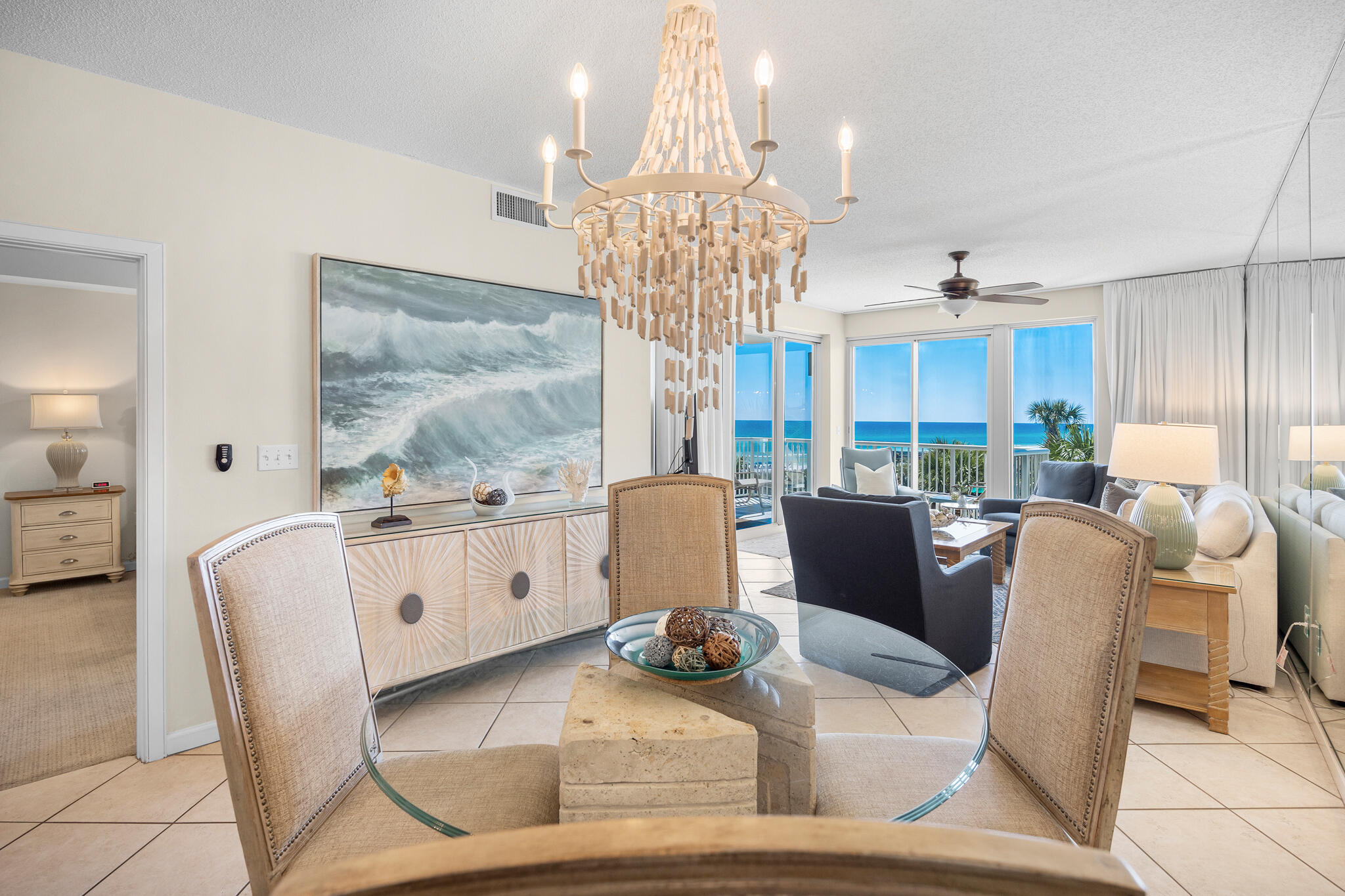 Fantastic 2-bedroom Gulf front unit at The Crescent, a 68 unit low-density building located in the heart of Miramar Beach. This is a prime location in the building offering incredible views of the Gulf. The large sliders bring the outside in & add nice natural light. This is also one of the larger 2-bedroom floor plans with expansive bedrooms and great flow. Interior decor was just updated for a fresh look and unit if being sold turn key. The open floor plan makes entertaining easy and you can capture Gulf views from just about anywhere. Access the balcony from both the living area and primary bedroom and both bedrooms feature an ensuite bathroom for convenience. The kitchen has granite countertops, updated lighting & stainless appliances and the bathrooms also feature new countertops! The living area features a sleeper sofa to maximize guests, a large flat screen TV and great Gulf views. New living area furniture and decor give a coastal feel. The spacious kitchen features granite countertops with updated pedestal lights, stainless steel appliances and a large breakfast bar with tile underneath, ideal for casual dining. There is plentiful storage with ample cabinets, pantry & laundry room with full size washer & dryer, and owner's closet and a storage cage on ground level for all your beach gear. The hot water heater was also updated in 2023. The Gulf front primary bedroom features a trayed ceiling, direct access to the balcony and an updated en-suite bathroom with walk-in closet. The elegant bath features updated granite with a double vanity, updated tile shower with glass surround and Jacuzzi tub to unwind in with updated tile backsplash. The guest bedroom is closer to the entry for privacy and features two full beds and an ensuite bathroom with new countertops. This is an established rental with the onsite company, Scenic Stays and is a great rental performer.
The Crescent is an exclusive Gulf front condominium located on the famed beaches of Miramar Beach and is close to dining, shopping & other attractions. Come discover for yourself the many hidden treasures of The Crescent including a 4,500 sq. ft. lagoon pool that is heated seasonally, a second smaller pool, hot tub, fitness center, conference facility, gated access & parking, and the convenience of an on-site reservation desk for your guests. There is a private gated boardwalk and designated beach with seasonal beach service. Start living the coastal lifestyle and relax on the beach, go paddle boarding, or take a walk or bike ride on the pedestrian path that runs all the way down Scenic 98. Enjoy fresh fish tacos and a cold beverage next door at Surf Hut, a favorite restaurant in the area. There is also a CVS and grocery store down the street and Silver Sands Premium Outlets. You have everything you need within reach. Don't miss out!
