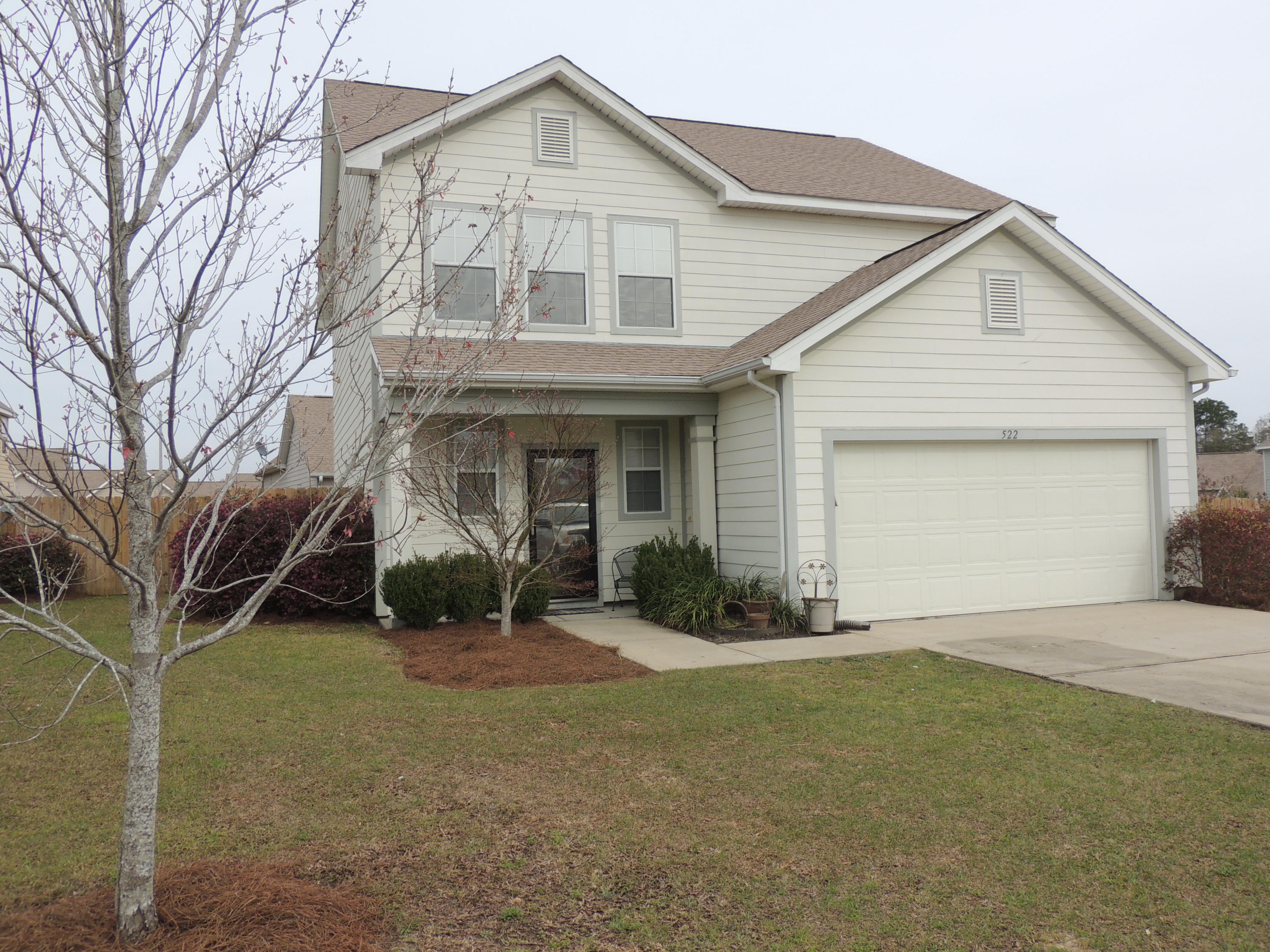 Available 06/18/2014..South of I-10 beauty in desirable Sandy Ridge S/D offers easy commute to Special Forces Compound, Eglin, beaches & shopping. Grand entry into this 4/2.5 floor plan w/many upgrades. Open concept living downstairs with a spacious living room that can accommodate large furniture. Ceramic tile in the kitchen that boasts breakfast bar, eat in kitchen, oak finish cabinetry, crown molding & plenty of space with built in desk area. Formal dining/Office area. All bedrooms are upstairs. Treyed ceilings in the master w/large master bath. Separate shower, garden tub, double vanity & water closet. Guest bedrooms are spacious & neutral in color. 2 car garage, level lot, privacy fence & playset for fun. No inside smoking. Pets may be allowed w/$400 non-refundable fee.