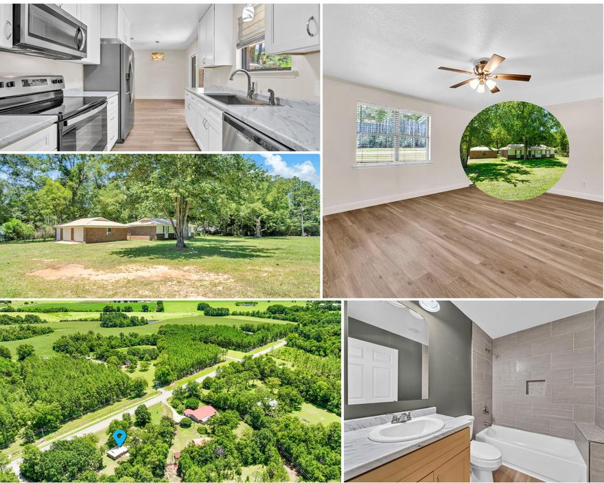 Charming Country Retreat on a Beautiful Acre Lot!If you're seeking peace, quiet, and a little country charm, this beautifully updated home is a must-see. Nestled on a spacious 1-acre corner lot adorned with mature gorgeous pecan trees. This property also features a 50-amp RV hookup and an oversized 2-car garage for all your storage or workshop needs. Recent upgrades include a durable metal roof, 2018 water heater, and 2021 HVAC system. Nearly every inch of the interior has been renovated: new flooring throughout, fresh paint, updated trim, modern doors, tiled showers, stylish cabinets and countertops, updated plumbing and lighting fixtures, and Low-E double-pane glass in windows. Walls and ceilings have been textured for a fresh, contemporary look. The semi-open, split-bedroom floor plan offers both privacy and flowperfect for hosting family or guests. Outside, enjoy fresh exterior paint, new shutters, and updated doors that boost curb appeal. This turnkey home is the perfect blend of rustic charm and modern convenience schedule your showing today!