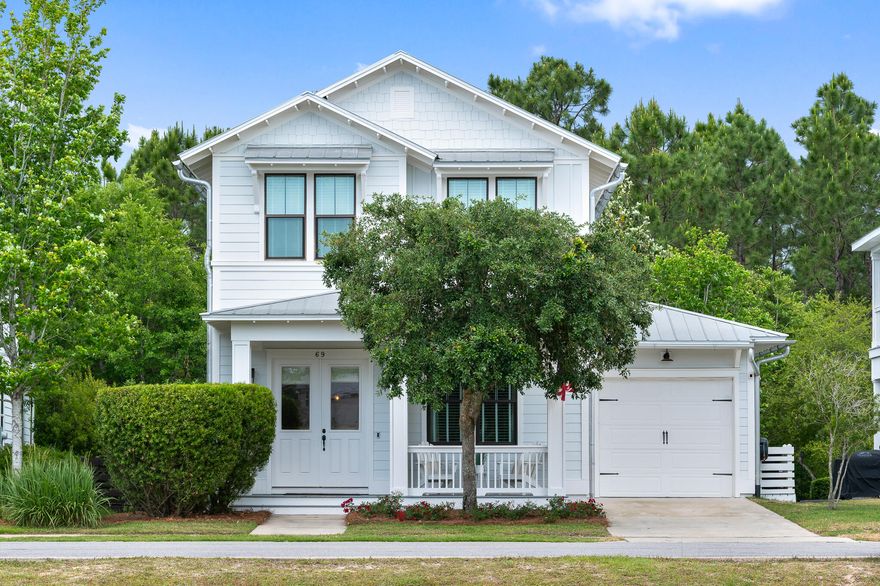 Welcome to 69 Melrose Ave located in the quaint Audubon Point neighborhood which is surrounded by conservation land in Point Washington. Offering 3 bedrooms, 2.5 baths and 2,130 square feet of living the home is located just one house down from the neighborhoods lovely pool house. This home is conveniently located close to the Choctawhatchee Bay and 395 boat launch, Eden Gardens, to the iconic beaches on 30A, to local schools (Dunes Lakes Elementary, Emerald Coast Middle School, Seaside School,  Seacoast and South Walton High School), Publix, restaurants and boutique shopping and is centrally located between Destin and Panama City Beach. The home offers a one car garage with custom paint chip flooring, ceiling rack and slatwall for organization. The property is located on a premium lot within the neighborhood as it backs to conservation land giving it a lot of privacy. The screened back porch which can be accessed from both the master bedroom or the main house opens to a fenced back yard with custom patio pavers and terracing. The back yard has a drainage system, landscape lighting, and an irrigation system that can be conveniently controlled via a phone app. For all the gardening enthusiasts, a large raised garden bed completes this charming back yard space. The exterior of the home and the fence were painted with mold resistant paint in 2022.  The home has Jeld-wen hurricane high impact windows and doors, architectural gutters and a metal roof. Another added notable feature is a home security system and ring doorbell and driveway cameras. The interior of the home offers a premium, open floor plan with 10 feet ceilings with three stage crown molding and wood flooring with 8 inch baseboard throughout.  The living space offers a large kitchen island with granite countertops, stainless steel appliances to include microwave, wall oven, 5 burner cooktop, exhaust hood, dishwasher and refrigerator. Upgraded lighting includes under cabinet lighting and hand blown glass pendants above the island kitchen and recessed lighting throughout the entire first floor. The living space has lots of windows and offers natural morning light as the home faces the east. The living room tv and sonos speaker will stay at the home. There is a large pantry with built in wood shelving. The laundry room has a new washer and dryer (2023). There is an additional storage closet under the stairs. The home offers a larger first floor master bedroom and bathroom with double vanity, linen closet, oversize walk in shower, water closet and walk-in master closet.  A half bath completes the first floor. The second floor offers two guestrooms with new carpet and large closets. There is a full bathroom with bathtub, tile surround and water closet. This property is in a great family orientated neighborhood and is a must see. First and last month's rent will be collected at the lease signing. A credit check will be completed. Please note the home is being rented unfurnished.