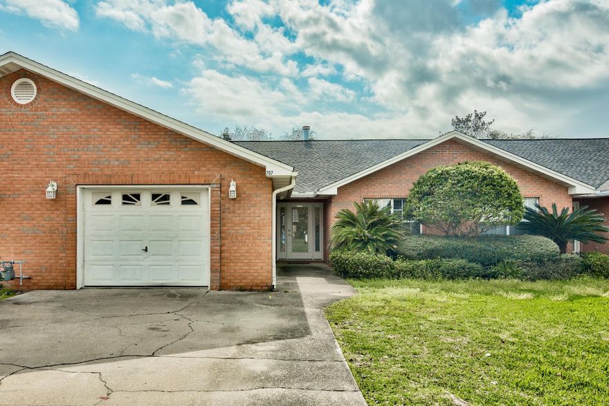Single story town home located on a huge lot in the heart of Destin just minutes to the harbor! This 3 bedroom/2 bath unit features a fireplace, large open living room and kitchen with lots of counter space and cabinetry, granite counters throughout, all new paint throughout, new Moen faucets and Baldwin locks, new Pergo laminate floors in the bedrooms, tile throughout the living room, dining area, and kitchen, and a covered porch. The whole complex had a NEW ROOF installed in 2016. The Clement Taylor Park is walking distance away and features a beach area, dock, gazebo, playground, grills, and sand volley ball court. This unit will not last long so come take a look! Seller will purchase a one year home warranty at closing up to $450. Buyer to please verify all information all information