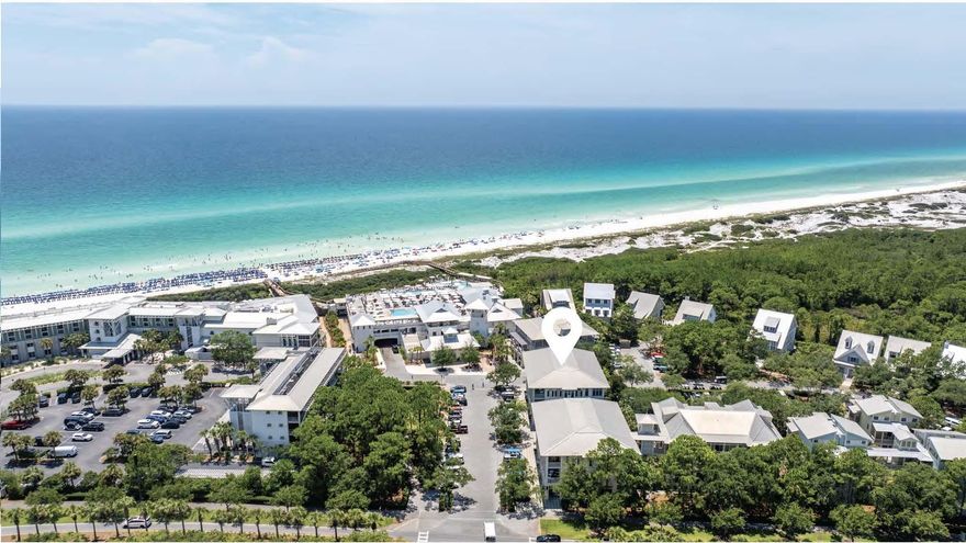 This fully furnished condo is seconds to the beach and conveniently located next to the stunning Watercolor Beach Club. Situated on the second and third floors above premier retail shopping, unit 203 boasts 11-foot ceilings with crown molding, natural light from oversized French doors and transom windows, a chef's kitchen with stainless steel appliances, white cottage-style cabinetry, granite countertops, and beautiful real hardwood flooring. The two spacious upstairs bedrooms have private baths, while a convenient powder room is on the first floor.  This condo provides outdoor entertaining at its finest while you enjoy two porches: one on the first level with wide-open views of the Green, the Beach Club entrance, and Watercolor Boulevard, and the other on the second level off the... master bedroom with partial gulf views. Unit 203 is an ideal vacation rental investment or second home getaway, offering privacy while being in the heart of Watercolor.  Walk to the Beach Club, pickleball courts, shops, Fish out of Water restaurant, the Wine Bar, and the Watercolor Inn and Spa in less than under a minute. Don't miss this exceptional opportunity and call today for your private viewing!