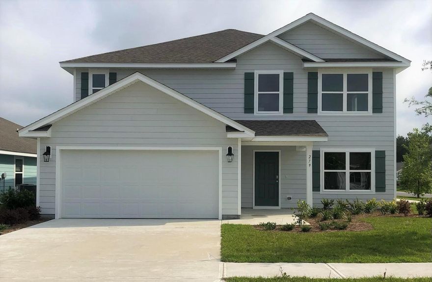 The Elle floor plan features 5 bedrooms with 2.5 baths, a two garage and spacious living area and downstairs bedroom. Standard features of this home include vinyl flooring throughout the common areas and plush carpet in bedrooms, shaker cabinets, laminate countertops, stainless appliances in kitchen including stove microwave and dishwasher. Moen faucets and plumbing features, lighting package and a Smart Home package. This home is being constructed with the Zip Sheathing system, providing greater protection than a traditional housewrap from damages due to wind, rain, and extreme weather.