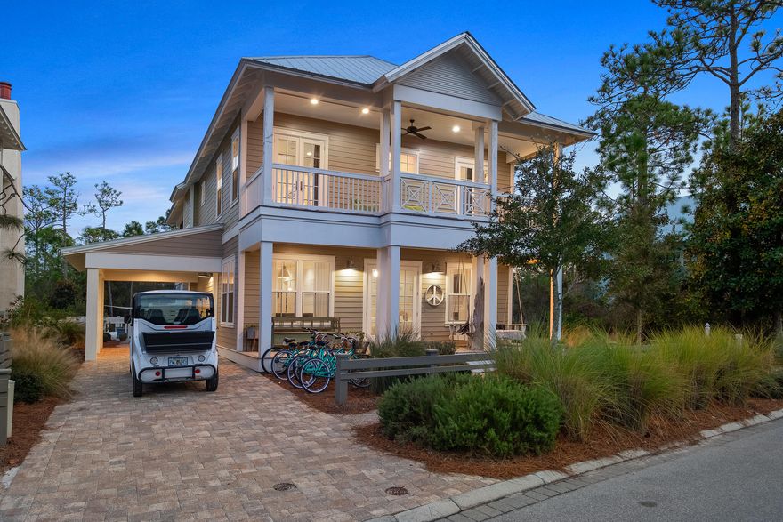 Beautiful Watercolor home located on a Private Cedar Woods lot backing up to nature preserve. Home features 2 large master suites, a gourmet kitchen with Sub Zero and Wolf appliances, ice maker, wine fridge, marble countertops, large pantry, beautiful wire brush oak floors, upgraded crown molding and V-Groove wood walls. The large first floor Master Suite offers coffered ceilings, large walk-in closet, extra large shower and soaking tub.  Amazing outdoor living space including a large screened in lanai with outdoor fireplace, wood ceilings, a summer kitchen with grilling station and a private heated salt water pool. There is a bonus room that can function as a bunk room or office. Home includes a 6 seater GEM Car. Strong rental projections and sleeps 10 people.