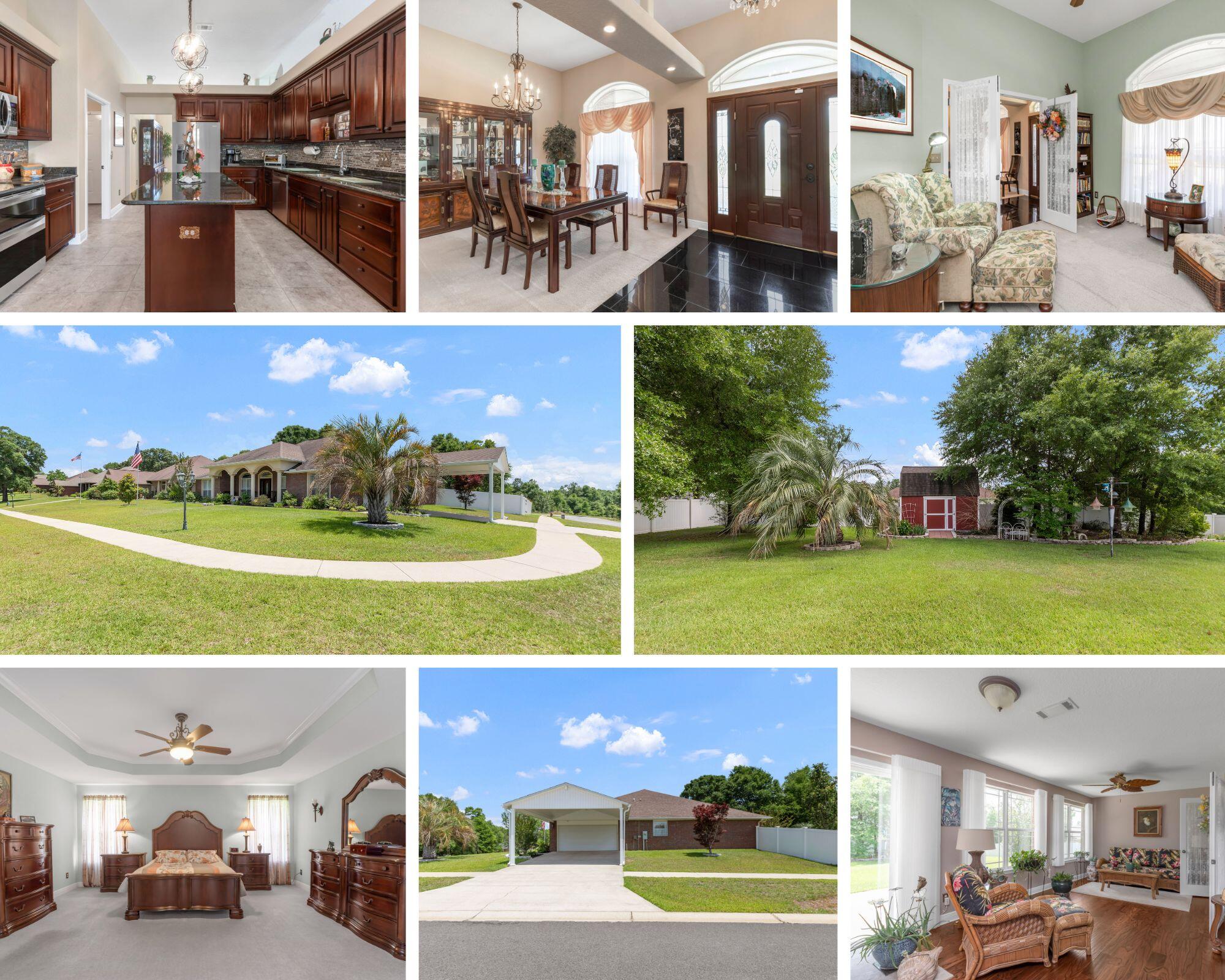Beautifully maintained large 4 bedroom 3 bathroom all brick home with side entry garage on 0.52 acre corner lot in the highly sought after neighborhood of Carnegie Hills PH2. This contemporary all brick home with stucco accents comes with many extra upgrades. As you approach the home, you are received by a massive covered porch with ample space for lots of outdoor furniture. As you enter the home, you will notice the new custom front door glass accents and double side lights and new tile in the foyer. As you step inside, you will notice the home office space with French doors (or bonus room) on the left and the homes formal dining room with chandelier on the right. Both the office and the dining room have beautiful arched windows with custom window treatments. The massive living room offers a tray ceiling with crown molding, ceiling fan, plant shelves and fireplace. The equally impressive kitchen is a chef's delight, complete with beautiful wood cabinetry, granite countertops, tiled back splash, massive island, new stainless steel French door refrigerator, double oven microwave, dishwasher, and walk-in pantry with auto light switch. The kitchen offers access to both the formal dining room and separate dining area to enjoy. The large 18x18 master bedroom offers plenty of natural light, a tray ceiling with crown molding, and ceiling fan. The impressive master bathroom is complete with a double vanity, separate shower, garden tub, his and hers closet with auto light switches, and linen closet. On the opposite side of the home, you will find a hallway that guides you to two additional very large bedrooms with ceiling fans that are separated by a second full bathroom. At the rear of the home, is the fourth bedroom with ceiling fan with an additional third full bathroom that also connects to the Florida Room. The stunning Florida room is designing with windows across the entire back side with custom $10k power blinds/curtains. The Florida room also has a beautiful wood flooring, ceiling fan, French doors to the the living room and dining areas, and sliding glass door to the back yard. The indoor laundry room is just off of the kitchen and connects to the homes fully finished garage. This oversized large 0.52 acre lot has a white vinyl fenced back yard with many mature trees, 15x12 shed with power, 12x20 open patio, and beautiful landscaping throughout the entire yard. The home also comes with gutters and irrigation system. The side entry driveway has a professionally installed shingled carport that was added to match the home at a cost of $13k. This home also offers a home security system, water treatment system, whole home ionizer, and much more... Don't let your opportunity to home this spectacular home slip away. Schedule your showing today!!!
