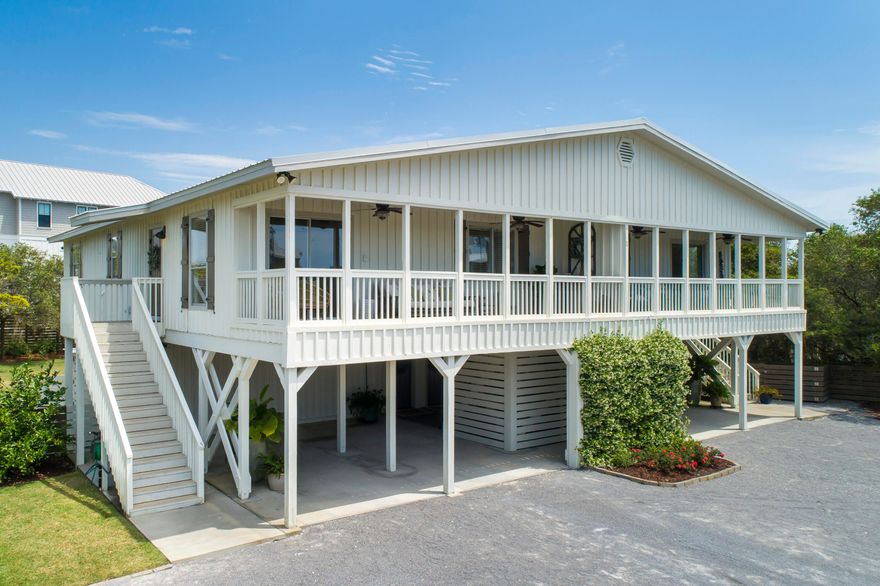 Extremely rare opportunity to own a duplex located along Scenic Highway 30A with DEEDED beach access just a short walk away. This home sits on an almost 1/2 acre lot. Plenty of room to build a pool or carriage house next to the immaculate outdoor kitchen that was recently completed. Each side has 3 bedrooms and 2 full bathrooms. Living/Kitchen/Dining and 2 bedrooms/1 bath are on the second floor. Master & master bath on 1st floor. TONS of parking with 4 spots covered and a huge driveway to accommodate other cars. Strong rental potential with the ability to rent out each side separately or together.