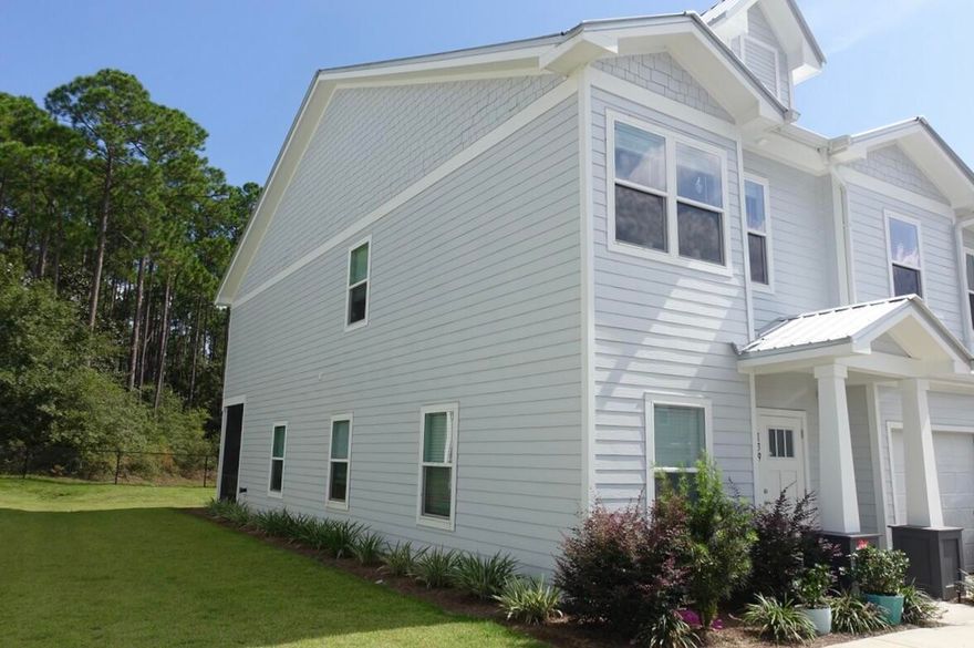 Premium End Unit offering bright natural lighted interior on a spacious lot with backyard privacy of a wooded area. Spacious 3 bedroom, 2.5 bathroom, townhome with Luxury Plank Flooring throughout , 9' ceilings, an Open Plan with a nice flow between Living Areas, Kitchen & Screened back patio. Kitchen has White Cabinets, Quartz Countertops, Tile Backsplash, Stainless Steel Appliances & an Island with Farmhouse Sink. Large Master Bath has Dual Vanities, Quartz Countertops, White Cabinets & Tile Walk in Shower. Guest Bath has Single Vanity, Quartz Countertops, White Cabinet & Tub. Convenient location within the Community & close to the Amenities: Community Pool, Tennis Court and PickleBall Court. An almost new build for these prices - unheard of. Great location in Freeport, the upcoming new area to enjoy. Must See!