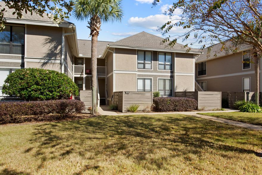 First floor, rental capable resort condo with priceless views across the 14th fairway of Links Golf Course, Horseshoe Bayou, Baytowne Marina, Choctawhatchee Bay, and front row seats to the seasonal firework shows at the Village of Baytowne Wharf. Featuring a split floor plan, tiled main areas, a large partially covered deck, and a master suite with walk-in closet, private deck access, and an ensuite with updated tiled shower. The water heater and HVAC are both less than 5 years old. Harbour Point Condos offer a private community pool for owners and their guests to enjoy. As an introduction to the Sandestin lifestyle, we invite our new owners to explore amenities that make Sandestin special. The listing brokerage and seller(s) are presenting the buyer(s) of this property with (2) 90-minute rounds of Tennis court time, a golf foursome at one of our three championship courses, and a round of golf for up to four (4) players at the unrivaled Burnt Pine Golf Club.

Sandestin Golf and Beach Resort features more than seven miles of beaches and pristine bay front, four championship golf courses, 15 world-class tennis courts, a 226-slip marina, a fitness center, spa and celebrity chef dining. Shop, dine and play at the charming pedestrian village, The Village of Baytowne Wharf and more. Inside the gates of the resort, residents enjoy a balanced lifestyle of high-class living, spanning the 2,400 acres from the beach to the bay. Everything within the gates of the resort is accessible by golf cart or bicycle. The entire resort is interconnected by miles of pedestrian, bike and golf cart paths that weave through groves of live oaks, meandering past natural lagoons, fountains, man-made lakes, and meticulously landscaped fairways.