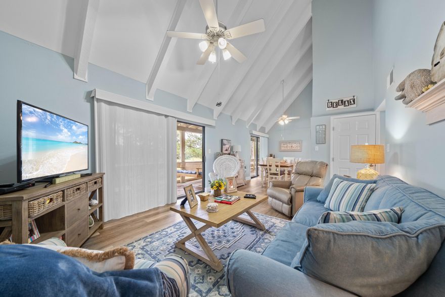 RARE OPPORTUNITY FOR INCREDIBLE GOLF COURSE / LAKE VIEWS AND A SHORT WALK TO THE BEACH!  This unit has been totally remodeled and is move in ready/turnkey. This must-see spacious 2 Bedroom/2 Full Bath, top-floor condo showcases vaulted ceilings and spectacular views! Extensively updated with all new Luxury Vinyl Plank flooring throughout the entire unit, new Kitchen, and new Bathroom updates!  The Master Bathroom totally updated with tile shower is a must see.  Fully furnished and rental-ready. Great Balcony views! The setting is so tranquil and serene, and you are just a few steps from the large free-form sparkling swimming pool. Easy walk to the Beach with the white sands and emerald green waters of South Walton!