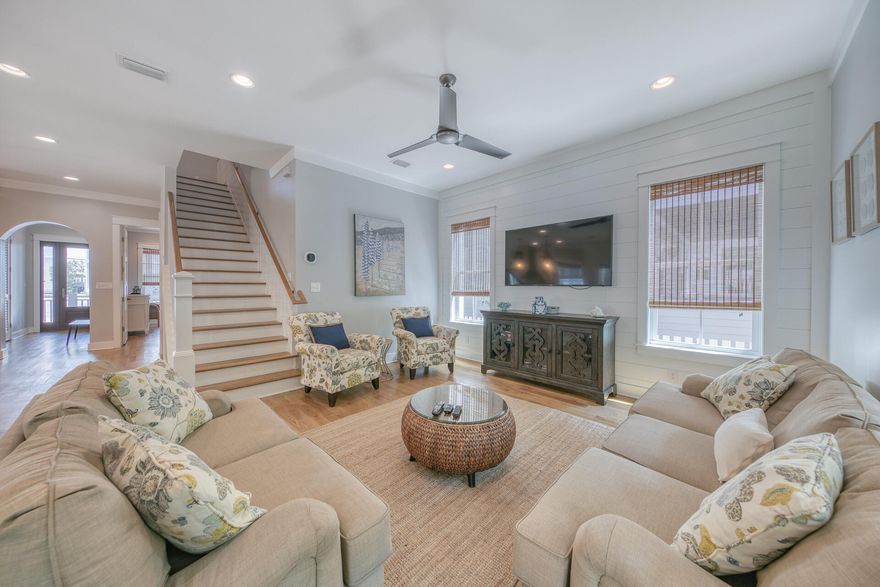 Nestled in one of the most lush and coveted locations along 30-A, this turnkey beach house is what you've been waiting for! Thoughtfully configured as a primary residence, second home, or vacation rental. 5 bedrooms plus 5.5 bathrooms and 4 porches are spread across two levels! Inviting, light-filled rooms welcome you, while the home's coastal chic ambiance suggests casually elegant living and entertaining in all seasons. This custom designed home has high end finishes throughout, two master suites ( one on each level), a gourmet kitchen with state of the art appliances, unique tile in each bathroom, and an amazing outdoor kitchen on the first floor patio with a gas grill. This stunning beach home is situated in a prime position backing up to green space which provides ultimate privacy