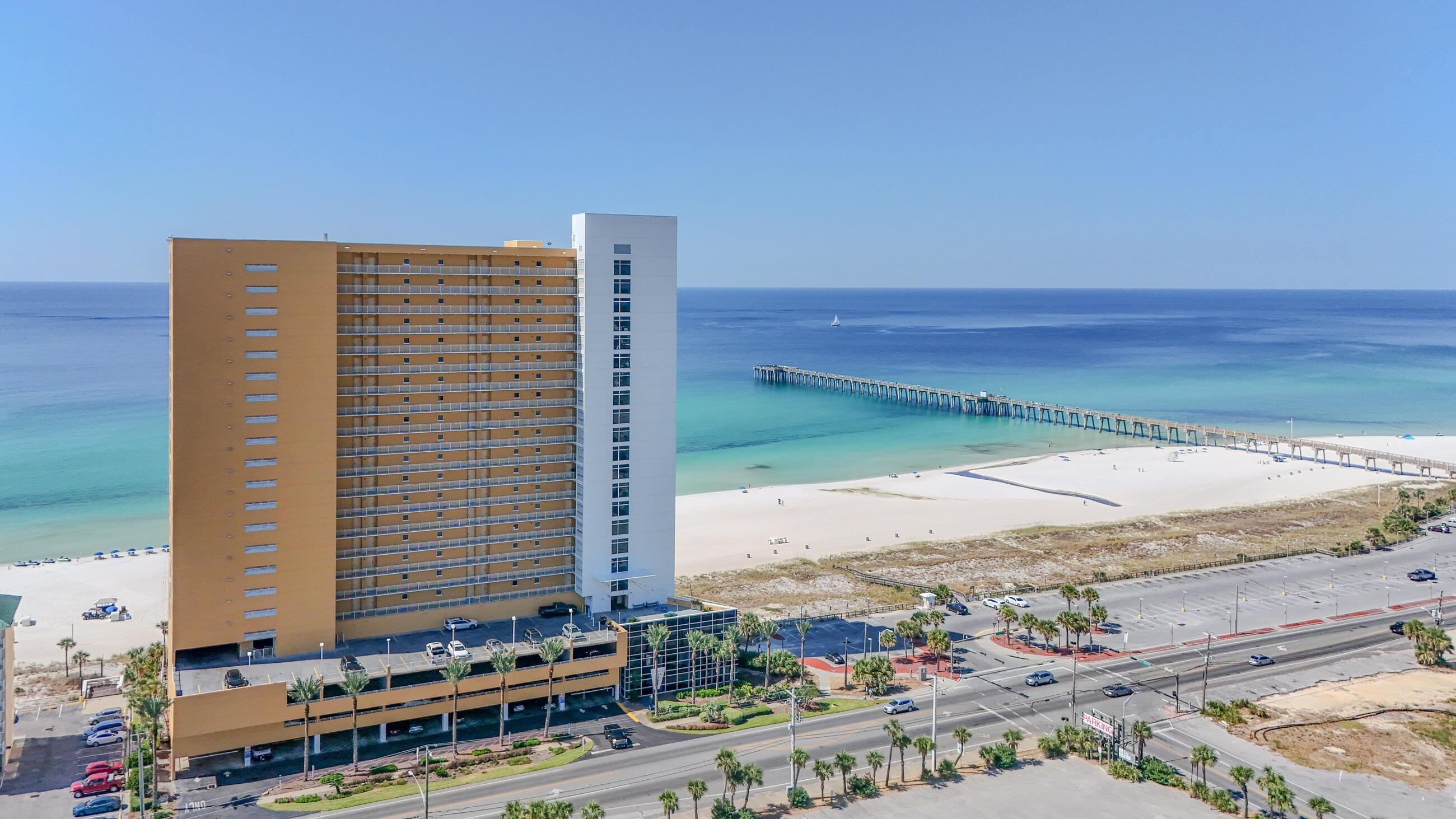 LOWEST PRICE 2BR/2BA GULF FRONT CONDO in Sterling Reef with fabulous, unhindered sunset & county pier views. Gulf front master suite. 2024 Upgrades: New washer/drier, living room & master suite furniture. Custom cabinets, granite counter tops, stainless appliances, tastefully decorated, neutral paint colors & all tiled floors. Furnished & rental ready. Amenities: Fitness center with gulf views, two Gulf front pools, grill area with outdoor seating. Plenty of ground floor Garage parking! Low-density complex located next to the County Pier, fabulous 4th of July fireworks display off of the county pier. Perfect for fishing, across from Shipwreck Water Park! Easy access to dining & entertainment! By good access to Pier Park shopping entertainment & restaurants. Easy access to airport