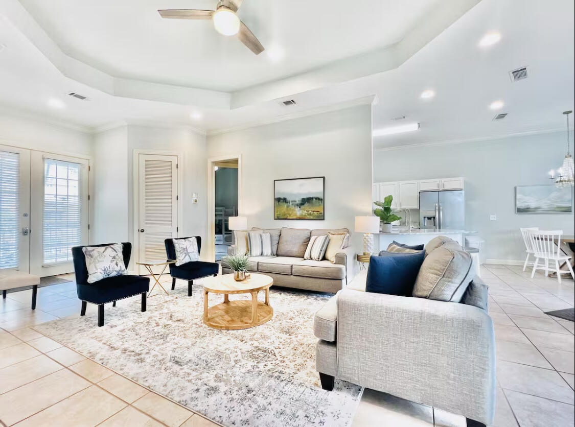 WELCOME TO THE SANDESTIN LIFESTYLE! This bright and airy 2nd floor condo is in Crystal Cove, a desirable neighborhood in the Sandestin Resort due to its low traffic location on a cul-de-sac within the Crystal Lake communities. French doors open to 10-foot ceilings and 8-foot doors throughout, creating a roomy and spacious feel that is continued with the tasteful coastal tones and open living and dining areas. The highlight of this well-kept condo is the large balcony that is accessible from the living and dining room through two large sliding glass doors that stack to one side; perfect for bringing the tropical, tranquil Florida breeze into the indoor living space. Also included, is a fully electric street legal 6 seater golf cart, as an added amenity to this amazing property! The living room features a trayed ceiling and crown molding, and clean-up and maintenance are a breeze with tile throughout the living, dining, kitchen, and bathrooms. The updated kitchen includes all new stainless-steel appliances, granite counter tops, plenty of counter space, and a breakfast bar for convenience. All 3 bedrooms boast en-suite bathrooms with granite counter tops. The master suite offers French doors leading to the balcony, a large walk-in closet with ample storage space, and the en-suite bathroom features a double vanity and spacious walk-in shower. One guest bedroom includes a large walk-in closet and full en-suite bathroom with walk-in shower. The second guest bedroom includes a closet, full bathroom with tub/shower combo and the additional bonus of a pocket door at the entrance to the suite which can create privacy or be opened to allow guest access to the bathroom. Offered fully furnished, other highlights include a laundry closet with washer and dryer, new HVAC, and new paint throughout. Crystal Cove condos come with an assigned parking space, overflow parking for guests, and golf cart parking is available.
Sandestin Golf and Beach Resort is a major destination for all seasons and all ages, and has been named the #1 resort on Florida's Emerald Coast. This magical resort spanning over 2,000 acres is comprised of over 70 unique neighborhoods of condominiums, villas, town homes, and estates. The resort features miles of sandy white beaches and pristine bay front, four championship golf courses, a world-class tennis center with 15 courts, 4 resort swimming pools (and 15 private neighborhood pools), a 123-slip marina, a fully equipped and professionally staffed fitness center and spa, meeting spaces and The Village of Baytowne Wharf, a charming pedestrian village with events, shopping, dining, family entertainment and nightlife. For true golf cart community living, Grand Boulevard is just outside the resort gates and provides access to additional shopping, dining and entertainment, all without traveling on Hwy. 98. Come to Play, Stay for Life!
