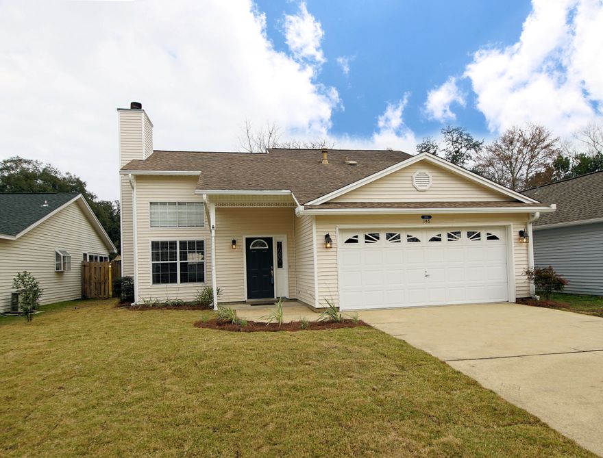 Currently this charming home is the only one on the market in the highly sought after Blue Pine Village neighborhood, close to Bluewater Elementary! This home is move-in ready, featuring stainless appliances, new carpet, new paint, new lights and new landscaping. The fireplace and wood floors warm the family room, which has a high ceiling & opens to the dining area and upstairs loft. The master is downstairs with wood flooring and sliding glass doors to the back yard. Two guest bedrooms are upstairs as well as a nice storage closet leading to a nice walk-in floored attic space. Enjoy the community pool during warm weather. This home is located conveniently to Eglin and Destin, shopping and dining. Make an appointment today to view the home, as the homes in this neighborhood sell quickly.