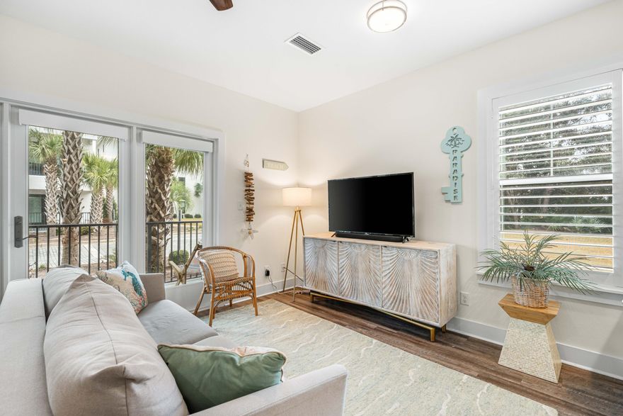 Discover the allure of Blue Mountain Beach along Scenic Highway 30A. This 2-bedroom, 2-bathroom unit boasts clean lines, 9ft ceilings, granite countertops, and seamless luxury vinyl plank flooring. The sunlit interior features plantation shutters, easy-release solar shades, and serene garden views. Don't miss the opportunity to own this tastefully furnished, income-producing property.Hidden Lake Condos is a 45-unit complex offering modern amenities and an exceptional location. Enjoy the convenience of a ground-floor unit, the privacy of a gated community, and the luxury of three beach access points. Hidden Lake is a short walk from Gulf Place town center for shopping and dining, and just a four-minute drive from the recently renovated Santa Rosa Beach Golf Club.