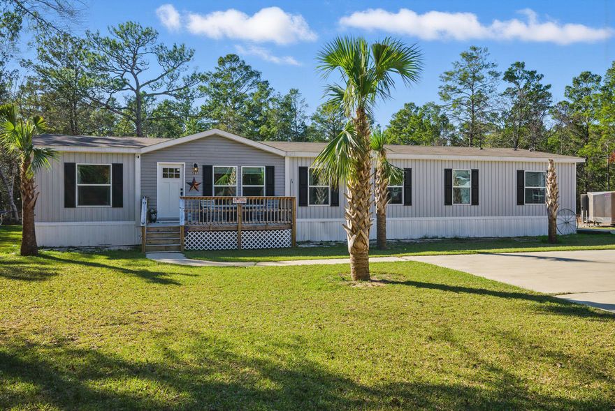 CURRENTLY UNDER CONTRACT, SELLER WILL CONSIDER BACKUP OFFERSLooking for space, privacy, and a home packed with awesome upgrades? 5222 Fowler Road has it all--and then some! This 2022-built beauty offers over 2,500 square feet, with 2 living areas, 5 bedrooms, and 3 full baths, giving you plenty of room to stretch out. Sitting on just under 5 wooded acres, this property is your own private retreat, where deer literally stop by to say good morning while you sip your coffee!But wait--there's more! Need storage, workspace, or a spot to run your business? You're in luck! This property features TWO giant 25x35x12 metal buildings, each with 10x10 overhead garage doors, making them perfect for commercial use, a workshop, or just storing all your toys. Plus, with two big concrete slabs, a concrete driveway, and a gravel driveway, getting around is a breeze.
Now let's talk backyard goalsa huge 16x38 deck, PLUS a second deck wrapping around the above-ground pool, making it the ultimate place to kick back and entertain. You'll also love the seven palm trees for that tropical feel, fresh sod, a brand-new dishwasher, a well pump upgrade, and a loft in the shop for extra storage. And don't sweat the Florida heatthe AC has been serviced and recently upgraded, so you're covered!

If you want space, privacy, and all the perksthis is THE ONE! Come see it today before it's gone!