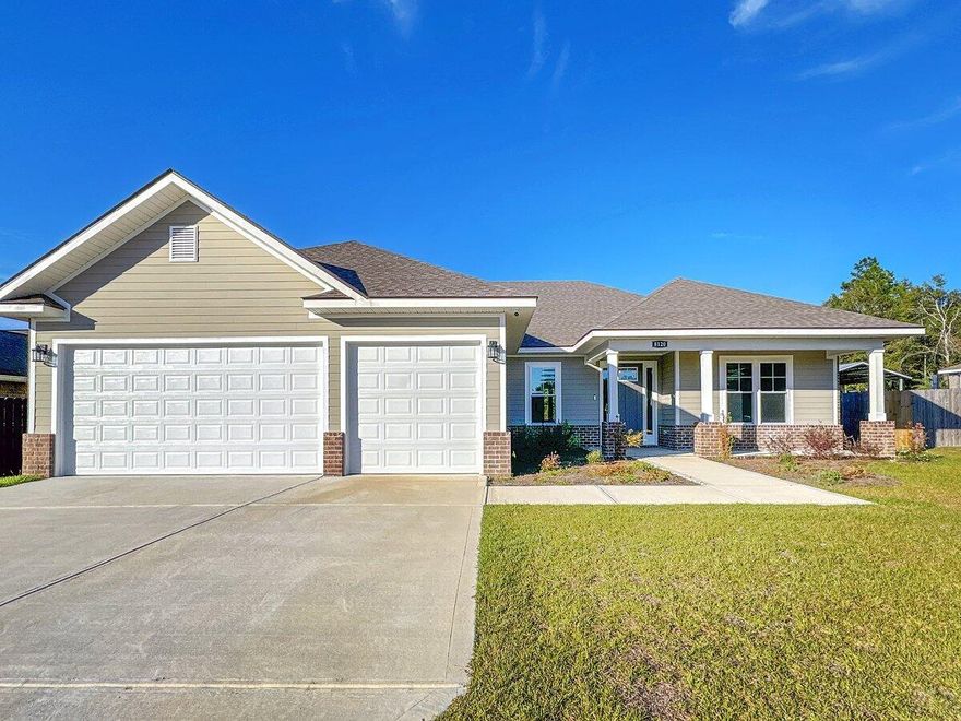 NEW CONSTRUCTION - All brick Craftsman Style Home with a 3 Car Garage in a secluded Community, yet only 12 miles to Whiting Field, 23 miles to gorgeous Navarre Beaches and quick access to I-10. 4 Bedrooms, 3 Baths, Plus a Bonus Room with high end Finishes and Features sprawling throughout the home including Water Resistant Wood Look Plank Flooring, 8' Doors, 12' Ceilings, Stylish Fixtures with LED Lighting and tons of Storage & Closets. The top notch Kitchen features Quartz Counters, Oversized Island/Breakfast Bar, Double Oven, Tile Backsplash, Fresh White & Navy Cabinets, Stainless GE Appliances and large Pantry. Relax on your Front Porch or your Covered Patio for Entertaining and a large yard ready for you to add a Pool. The Primary Suite offers a large Bedroom with 2 Walk In Closets,
Tile Shower with dual Shower heads, Soaking Tub and Double Vanity. Impact Resistant Windows and a Builders Home Warranty for peace of mind. Convenient to Beaches, Shopping, Schools,
Restaurants, Entertainment, Military Bases, Churches, Gyms and Golf Courses.  Colors and Features may vary on Virtual and Matterport tours.