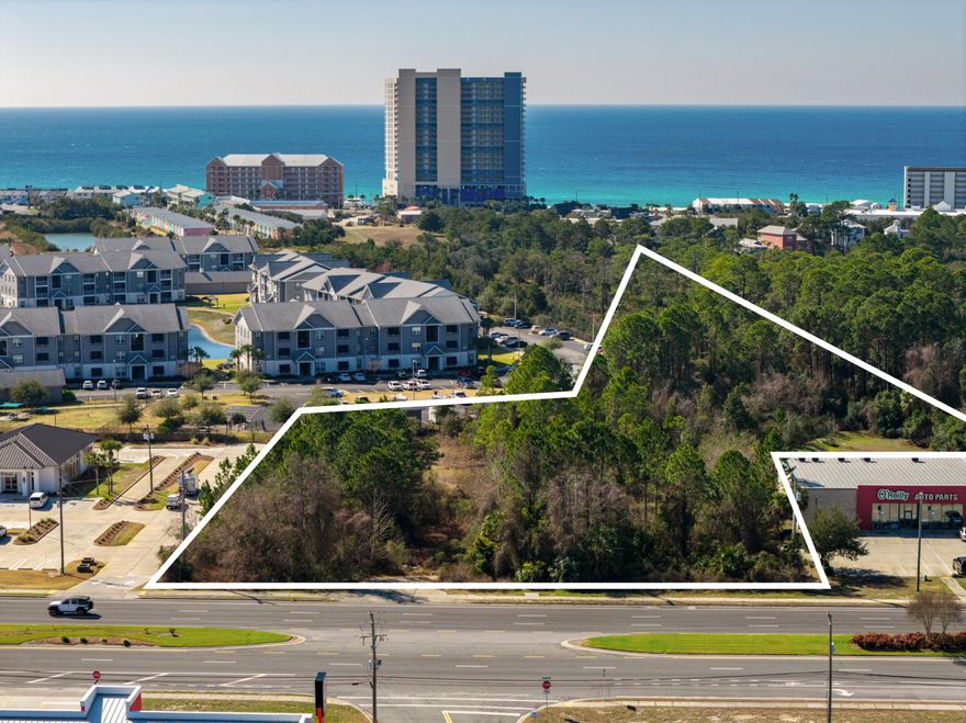 Positioned along the high‑visibility corridor of Panama City Beach Parkway, this 2.74‑acre parcel offers exceptional exposure with a daily traffic count of approximately 47,000 vehicles. The property sits amid a thriving mix of national retailers, local businesses, restaurants, and service providers, making it an ideal location for commercial development. Full access with a median cut enhances convenience and connectivity, allowing smooth ingress and egress for future customers or tenants. With its strong surrounding growth, strategic frontage, and rare accessibility, this site presents a prime opportunity in one of the area's most active commercial corridors.
