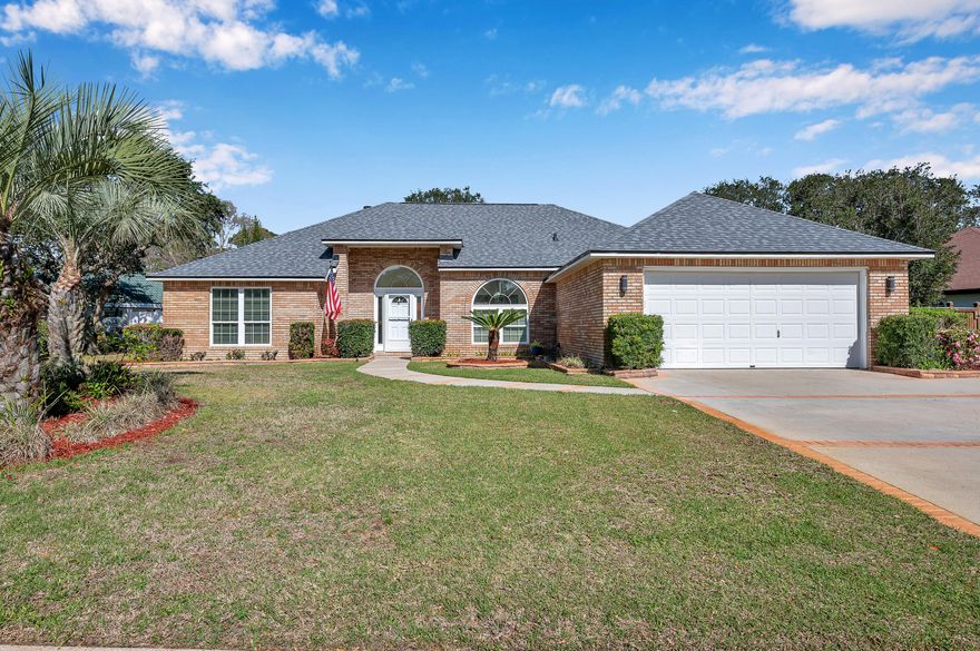 All brick ranch style home in the desirable neighborhood of Indian Bayou. 3 Bedrooms, 2 Full Baths, 2-car garage. Enclosed and heated Gunite pool w/built-in spa; Fully fenced back yard; New Roof February 2024; Updated Master Bath with wood barn doors; Dual walk-in closets in Master BR; large closets in the two secondary bedrooms. High ceilings and tons of sunshine! Gas fireplace in main living area, eat-in kitchen adjacent to the enclosed lanai. Wood floors in all bedrooms and main living area. Tile floors in kitchen, dining room and baths. Freshly painted interior and no popcorn ceilings! $267 Annual HOA fee. No short term rentals allowed in Indian Bayou. Come see this fantastic home today!