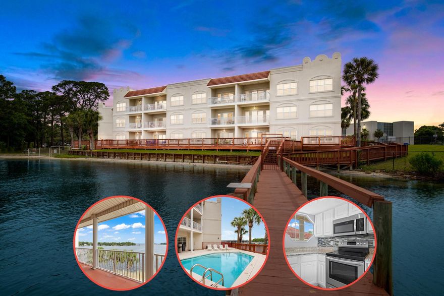 ASSUMABLE VA LOAN AT 2.25%.Welcome home to gorgeous sunrises and dolphin watching from your patio! This well-maintained 1 bedroom, 2 bath condo offers breathtaking water views and two huge balconies! This unique, two floor residence is a haven for coastal adventures and a low maintenance lifestyle. Whip up dinner in your kitchen as you overlook palm trees and boats passing by! Kitchen features stainless steel appliances and granite countertops. Both bathrooms have been updated and are complimented with granite countertops and clean, white finishes.  Flooring throughout is LVP and tile making for easy cleaning and maintenance. The master bedroom is quite an oasis with impressive water views and a very spacious walk-in closet. A few unique features of this property-an elevator for convenience, covered assigned parking and a large storage room for each owner just outside your front door. Laguna Landing community features a  including a pool, convenient boat access, and a clubhouse for those fun game nights with friends! Located just 6 minutes from Okaloosa Island and 15 minutes from the Fort Walton Beach/Destin airport, Laguna Landing provides the perfect retreat for those seeking a laid back coastal lifestyle. Don't miss out on this opportunity for a coastal primary or second home! 