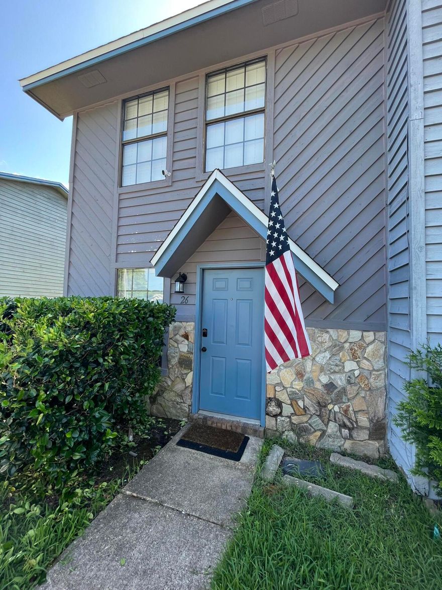 MOVE IN READY!  Great for primary residence or investor! END UNIT! NEW ROOF 11/21. HVAC new in 2020, Water Heater new in 2020. UPDATED flooring including laminate in living/dining/kitchen area, luxury vinyl plank in bathrooms, carpeted stairs and bedrooms.  Stainless Steel appliances in kitchen, updated with granite countertops, backsplash, and lighting!  UPDATED bathrooms, ceiling fans and window blinds throughout.  Master bedroom has walk-in closet and access to balcony giving additional living space! Full bathroom upstairs, half bath downstairs. Large laundry and storage room off kitchen with washer/dryer hookups and screened in back porch. (Washer/Dryer DO NOT CONVEY!)  Community Pool is just steps away and this unit is located on the backside of the complex away from street.