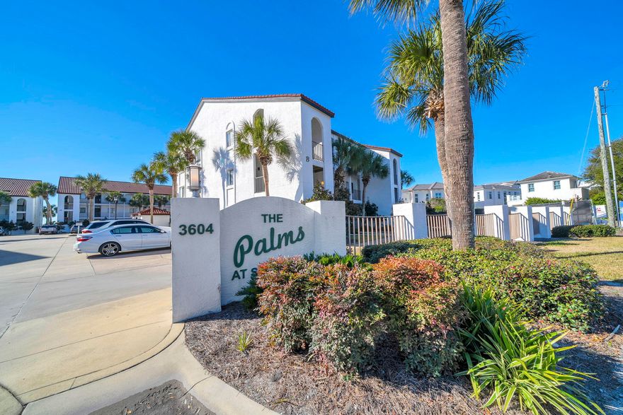 Welcome to The Palms at Seagrove, ideally situated in the heart of Seagrove along Scenic Highway 30A. Unit B3 is a rare ground-floor residence offering effortless living with no stairs and convenient access from both the front and rear entrances. Perfectly positioned just off the pool and only steps from the sugar-white sand and emerald waters of the Gulf. This spacious one-bedroom floor plan is thoughtfully designed, with the primary suite privately separated from the kitchen, dining, and living areas. The primary bedroom features an en-suite bath, providing comfort and functionality. The hallway includes alcove bunk beds adjacent to a second full bath, maximizing sleeping accommodations. The generously sized living area also offers a pull-out sofa, allowing for additional guests.