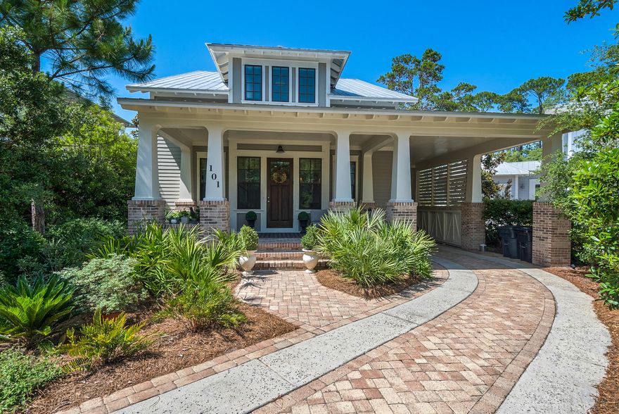 Welcome to Paradise in the amazing community of ''Forest Lakes'' along the iconic 30A. This modern beach home has an open floor plan with soaring ceilings for living and dining. This home boasts Hardwood floors throughout, gas fireplace, shiplap in almost every room and upgraded lighting and fans. Custom drapes and blinds remain throughout the full house. Cooking never got any easier with an open kitchen with professional appliances, granite counters, pantry system. For those that luv to grill out every day of the year, this property has an enclosed grilling kitchen with a direct gas Weber Genesis grill. The large Master retreat is on the main floor with a modern style bath including marble counters and slate floors.