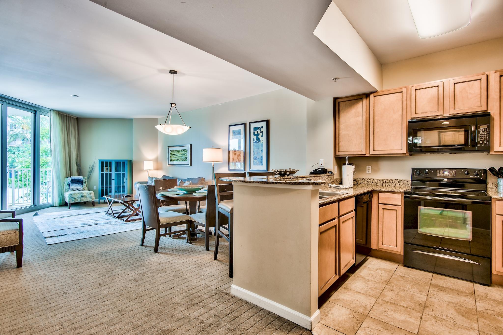 Wait until you see view of the tropical oasis and lagoon pool from this beautiful Palms of Destin unit. Located on the 2nd floor, you never have to wait for the elevator! This unit comes fully furnished! Kitchen features granite counters and maple cabinetry! Master has a king size bed and second bedroom features a pull out trundle bed. You're able to access the balcony from both the living room & master bedroom, and when on the balcony, your view is of the beautifully manicured pool area. The unit is currently a rental with the June and July fully booked!