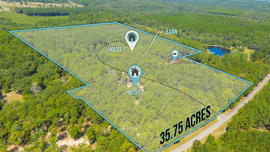 Gorgeous 35+ acres resembling a park, uniquely located on east side of DeFuniak Springs, just north of Hwy 90 in the Argyle area in a super private setting with winding driveway. Two homes, huge barn + pond! Main brick home is 2046 sf with 3 beds/2 baths, 2 car gar, sunroom and 3 car carport. Well maintained home with nice size rooms, brick fireplace and beamed ceilings. Sunroom takes in your beautiful view of the pond & back yard perfectly! Oversized barn. Second home is 1260 sf with 2 beds/2 baths w/ open floor plan & vaulted ceilings. Ideal for combined families - or live in one & rent the other! Stunningly beautiful property; these don't come along often! Cash or conventional financing only. No drive-by's please - cannot be seen from road. Be sure to check out the video in photos!