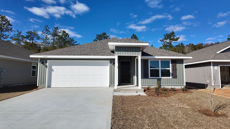 Welcome to Rivers Cove featuring a beautiful community pool and playground. The Cali model, one of our most sought-after designs, offers a fantastic open layout for relaxed living. Offers 4 bedrooms, 2 bathrooms, a covered back patio, 2-car garage, and the 'Smart Home Connect' System with various convenient Smart Home devices. The well-appointed kitchen includes stainless steel appliances, a smooth-top range, built-in microwave, quiet dishwasher, corner pantry, island bar, eye-catching wood-look flooring, and plush carpet in the bedrooms. Bedroom 1 and the adjoining beautiful bath boast a large walk-in closet, double vanity sinks and more. Fabric Hurricane window and door protection is also included.