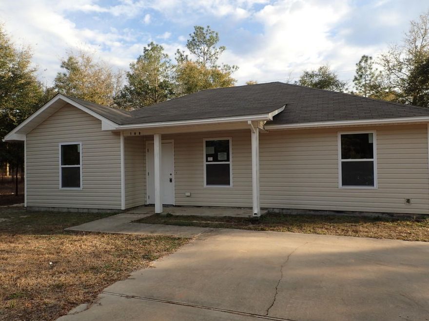 This property is an REO home. Built in just 2012, this 3 bedroom 2 bath home is just over 1200 square feet. Home is a split bedroom design with open kitchen and great room. Exterior is vinyl siding, and home rests on a level lot. Minutes from Defuniak Springs, Hwy 285, and Crestview, this home is a must see to appreciate and perfect for investors and owners alike. Call today to set up your showing!