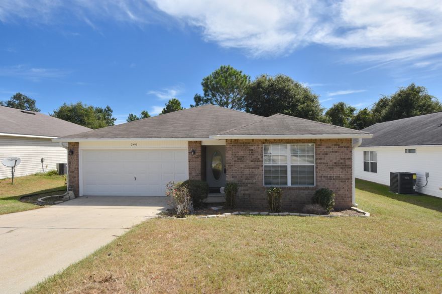 Centrally located in Crestview and close to schools, grocery stores, restaurants, and MORE! NEW Carpet! 3 bedroom 2 bath split bedroom home is one of the larger floor plans in Redstone Estates and backs up to the greenbelt so no homes directly behind. Large kitchen with center island, maple cabinets with crown molding, pillar columns,built in microwave, stove and dishwasher that convey. Living room with fireplace,plant ledges and sliding glass doors that lead out to the deck. Master Bath has his and her closets, garden tub and double vanity. Back yard is privacy fenced. Schedule your viewing today!