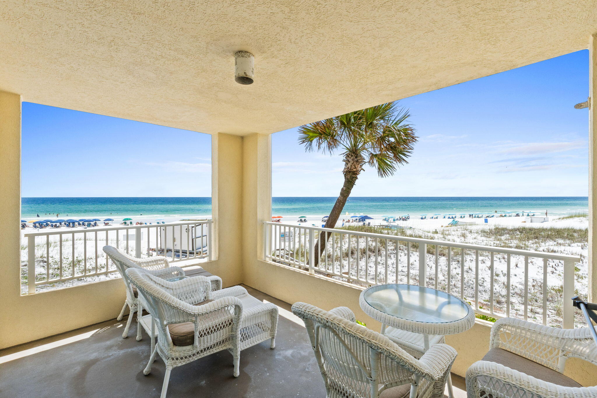 RARE END UNIT!! There are only 6 end units in this 98 unit complex! Stand on the balcony and see from Miramar Beach to the Destin Pass! Aggressively priced and a rental machine! Unit 1203C at Silver Dunes Condominium in Destin, Florida, is a beautifully appointed second-floor, two-bedroom, two-bathroom unit offering stunning views of the Gulf of America. The master bedroom features a king-size bed, walk-in closet, and an en-suite bathroom with a double sink vanity and an updated walk-in shower. Three large windows in the master bedroom provide panoramic views of the gulf. The guest bedroom includes two double beds and also offers a view of the gulf. The living room is designed with ample windows to enjoy the beachfront scenery, and the fully equipped kitchen boasts granite counter tops complete with dishes and cookware for your convenience. Silver Dunes Condominium is a gated gulf-front community located in the heart of Destin, close to shopping, dining, and entertainment options. The property offers a beautifully landscaped eight-acre oasis with a private beach, providing a serene and family-friendly environment for residents and guests.