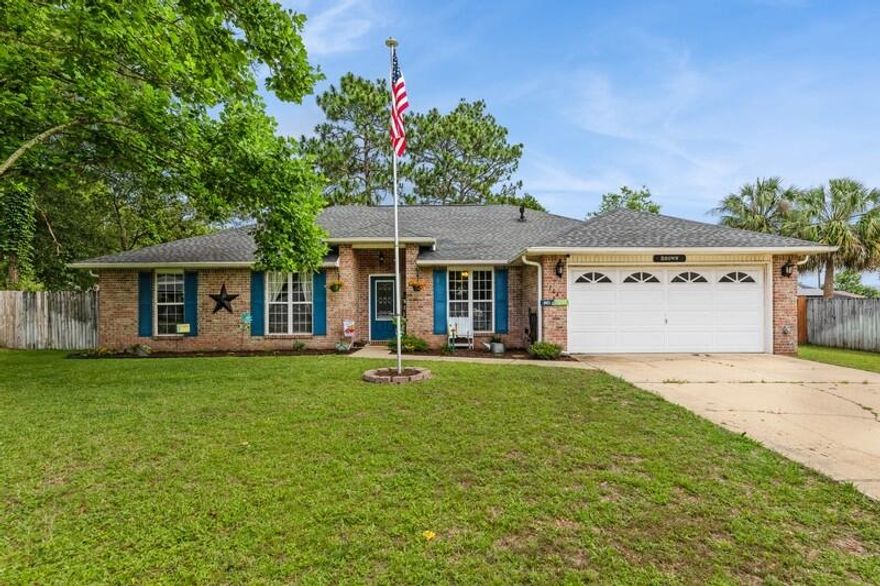 Beautiful SOUTH CRESTVIEW home with NO HOA!  This home has tons of updates -- NEW Roof, gas water heater, and appliances in 2019; NEW HVAC in 2020; NEW garage door opener in 2021.  This house sits in a cul-de-sac and has a FLAT LOT!  The split floorplan home has vaulted ceilings with recessed lighting in the kitchen and living room.  The living room has a fireplace to keep you warm in the winter.  The kitchen boasts stainless steel appliances and an island with an ample number of cabinets and a large pantry.  The large primary suite also has recessed lighting and boasts a separate tub AND shower.  The fenced-in backyard has a covered patio and a shed with power and a hook up for a home generator.  There is even and extra full-sized refrigerator in the garage!  Call to see today!