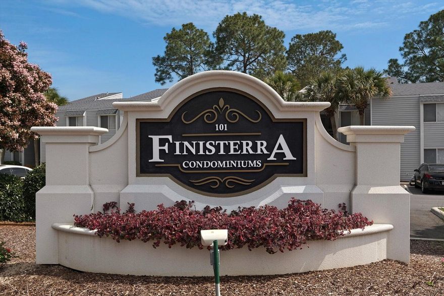 Welcome to the gated waterfront community of Finisterra. Residents can enjoy stunning views and sunsets on the Choctawhatchee Bay and water enthusiasts can enjoy paddle boarding, kayaking, and boating just steps from their condo. This is a ground floor 2 bed/1 bath condo with a lighted tennis court, swimming pool, sauna, on-site laundry facilities, and clubhouse. Finisterra is a well-maintained community across the street from the Shalimar Yacht Basin & Marina.  All new roofs were completed in 2023, as well as new exterior vinyl siding. The condo has a new hot water tank, new stainless kitchen appliances, and fresh paint in 2024. Information deemed accurate but Buyer to perform due diligence.