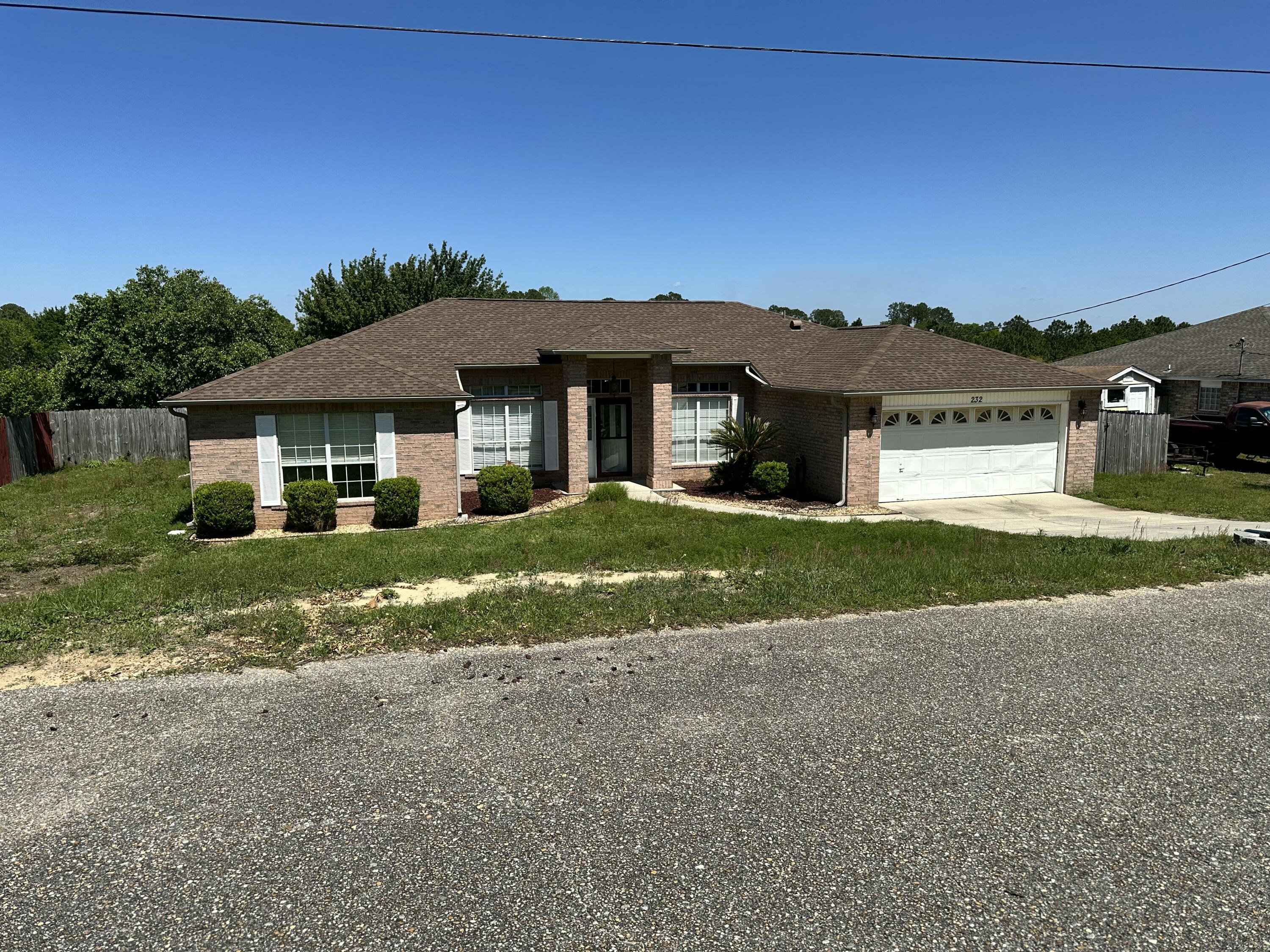 **SHORT SALE PROPERTY*** Beautiful all brick home, located South of I-10.  This true 4 bedroom, 2 bath home offers spilt floor plan, with an office and dining room.  Tile floor throughout most of the home, carpet in 3 guest bedrooms.  Large eat in kitchen with island, plenty of cabinets, tile backsplash, pantry.  Large owner suite with tile floors, the master bath has dual vanity, garden tub and separate shower, two walk in closets and tile.  Ceiling fans in all the bedrooms.  Enjoy your evening sitting on the nice wooden deck off the living room. Home is in a great location for those traveling to Duke and Eglin AFB.
