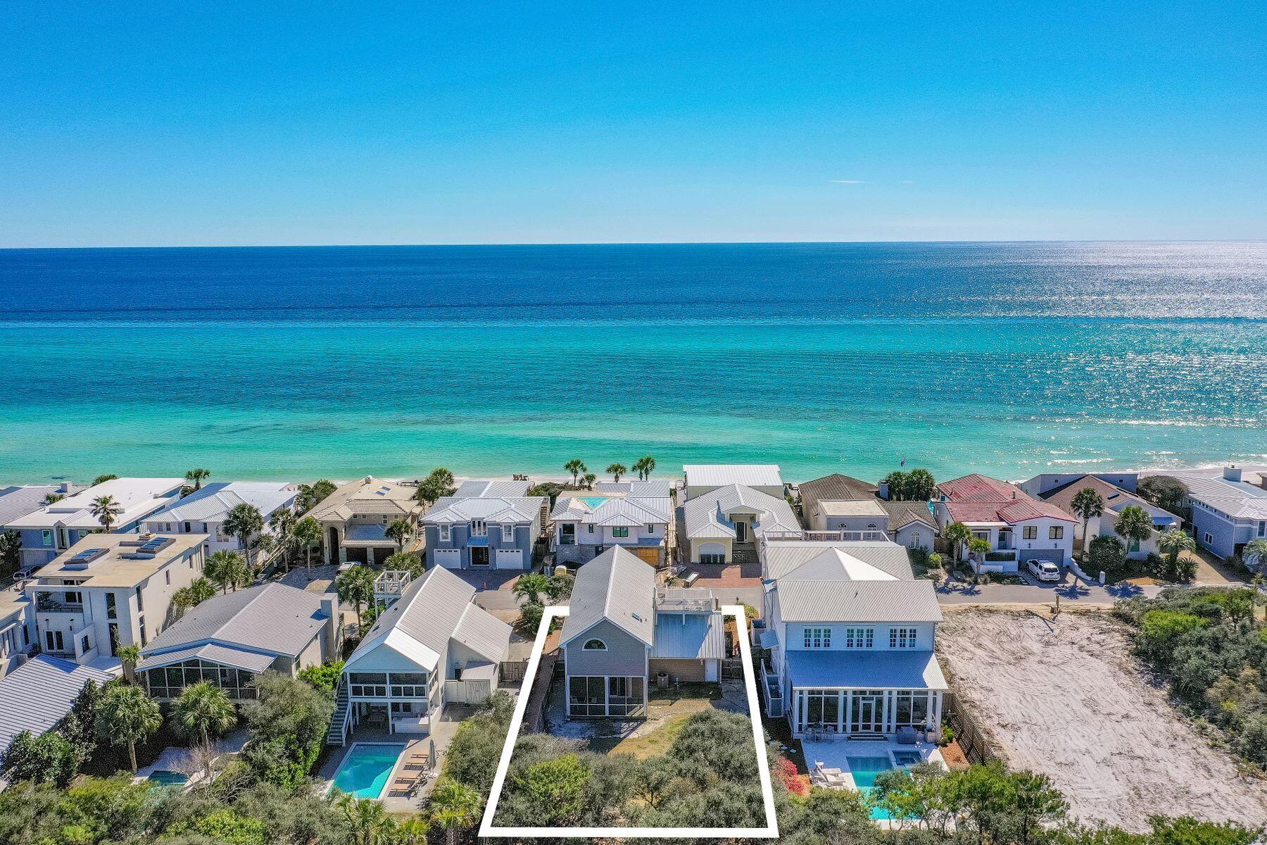 Sand Cliffs on the Gulf is a gated non rental community located on the south side of 30A at the intersection of County Hwy 30A and WaterSound Parkway on the east end of 30A.  Located one house from the Gulf of Mexico. Great care was taken updating the inside in 2021. Home sits on a 45' X 145' lot with endless future potential. Must see to appreciate the quiet beach of Sand Cliffs.