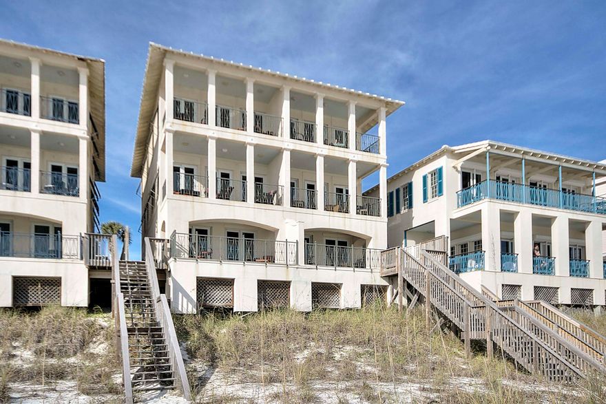 GULF FRONT & rarely available.''Aqualina'' is a Mediterranean style beach front ''Delos''unit that has 3 stories of beautiful living space with four bedrooms all with King beds & four baths plus huge first floor kids room with double bunk beds. Large balconies overlooking the Gulf on each floor, has a private splash pool and it conveys exquisitely furnished. Features full length windows, 10 foot ceilings with crown molding, hardwood & tile floors, granite counter tops, stainless steel appliances, elevator, & decorative features throughout. Gulf-Front Delos residences in Frangista Beach are absolute rental giants & have the ability to hit $150k in gross rent annually. Call & schedule your viewing today. Potential Buyers or their Agents should confirm all information to their satisfaction. to their satisfaction.