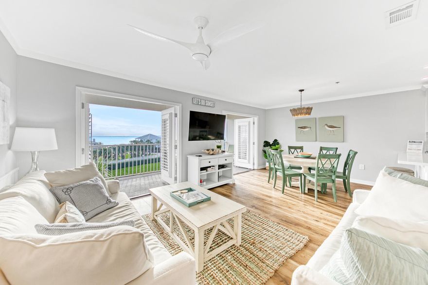 AMAZING VIEWS OF THE GULF FROM THIS TOP FLOOR CONDO ON 30A @ GULF PLACE! The condo has been completely refurbished, down to the popcorn ceilings, hardwood floors, new lighting, appliances, complete kitchen and baths updated, and new water heater.  The condo has 2 bedrooms, 2 baths, plus bunks and is beautifully decorated, being sold fully furnished. The unit has amazing East-West views of the Gulf from your large private balcony.  Gulf PLACE provides ''2 private beach access points'', 3 private pools, tennis courts..plus, you are just steps from great restaurants, salons, music venues, and the beautiful  Gulf of Mexico..