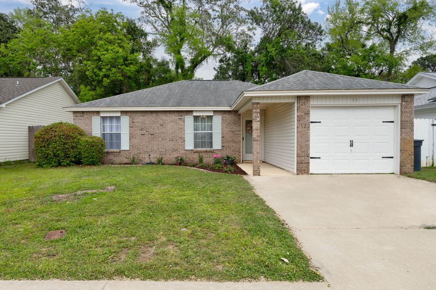 Welcome home! You are sure to love this freshly painted, 3 bedroom, 2 bath, semi-open floor plan located in the heart of Fort Walton Beach. New Roof, skylights & fascia May 2024! New electric panel May 2024! Lots of updates including new wood-look, luxury vinyl plank flooring throughout, LED light fixtures and ceiling fans. The living room has a vaulted ceiling with new gold accent ceiling fan and slider to the backyard. The dining room is open to the kitchen and living area and has a cute bo-ho inspired light fixture that coordinates with the foyer light. The kitchen has a new skylight; new stainless dishwasher, microwave and range; new chic deep sink with classy gold faucet and matching brushed gold cabinet hardware. Crisp white quartz countertops complete the kitchen... READ MORE You'll be feeling so Gatsby because the glow-up continues in both bathrooms with gold faucets, light fixtures and gold framed mirrors, and hardware. The master bedroom has a walk in closet that will have you spinning like a girl in a brand new dress! The master en suite bathroom has a hidden pocket door and both bathrooms have new impact resistant sky lights for natural light. Two additional bedrooms share the hall bath. There is parking in the single car garage and extra storage space in the metal shed located in the privacy-fenced backyard--the shed is in fair condition and conveys as-is. The open patio is just off the living room, with convenient access via a new slider, and perfect for grilling or entertaining. The living room has a large wall, some might call it a "blank space", but clearly it's for your big screen TV and record collection.  This home has low maintenance vinyl siding with a pretty brick front. The front door has a lovely fan shaped window for natural light in the foyer. A storm door has glass that can be switched to the screen insert for fresh air during the beautiful spring and fall months. This home has been refreshed and brought up to date with glam-gold statement pieces and bo-ho complementing accents. No matter the ERA you're in, you should "swiftly" make an appointment to see this home. You'll see yourself living here, there's no place better. It feels like home.

All information believed to be accurate; buyer to verify all facts deemed important.
