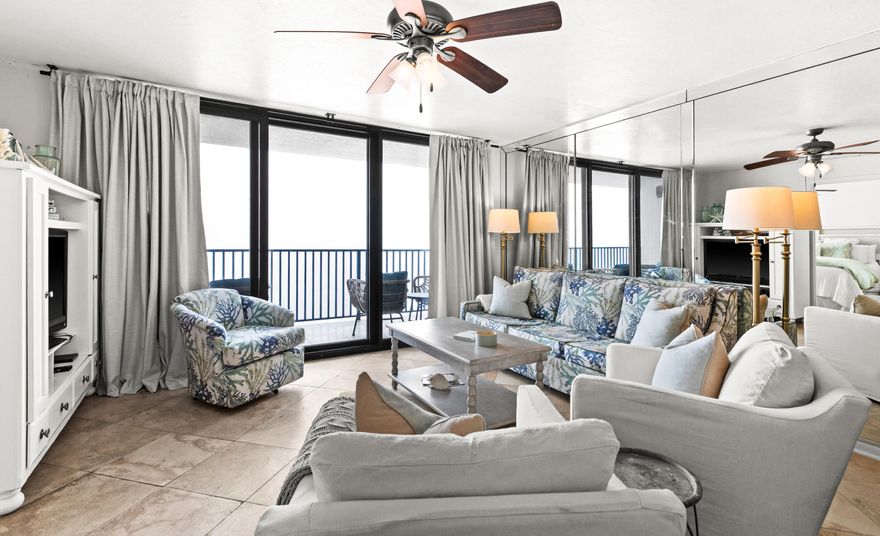 Welcome to the serene beauty of unit 1304 in the beautiful property of One Seagrove Place.  Recently refurbished, this property offers an open and inviting floor plan, creating a warm and welcoming atmosphere. The upgraded kitchen allows for more than one chef in the space and is appointed with granite countertops and GE stainless appliances.  Gorgeous 18'' Saturnia tile on the diagonal flows throughout this lovely condominium.  New front door and north window just recently replaced.  Knock-down ceilings add to the contemporary and clean look. One Seagrove Place is a beautiful and well-maintained property with a brand new Gulf front fitness center and planned pool improvement project to take place in late 2026. Expanded decking, negative edge entry, and expanded grilling area will be a welcome and valuable amenity for the propert