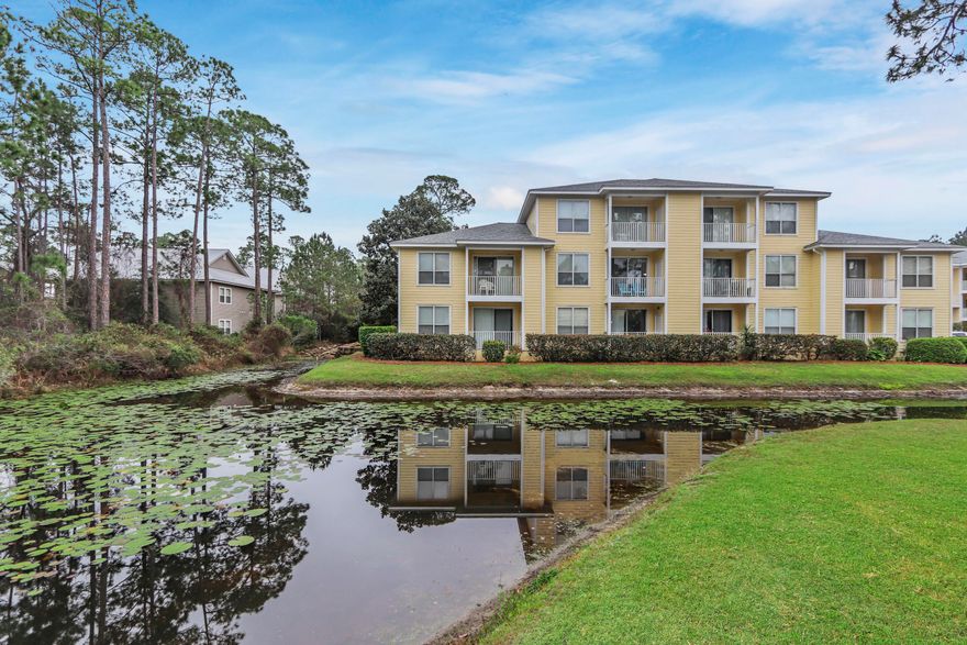 LOCATION LOCATION LOCATION- walking distance to shopping, movie theater, incredible dining, grocery store, dry cleaner, hospital, and so much more! This two bedroom, two bathroom top floor condo overlooks the water lily filled pond from your balcony and master bedroom. All new flooring throughout the main areas of the condo, kitchen completely remodeled with new stainless steel appliances and granite countertops, large laundry room with space for storage. Each bedroom has full ensuite bathroom which makes for the perfect living combination for roommates or guests! Previously rented with great rental potential. Buyers must verify all dimensions and information for accuracy.