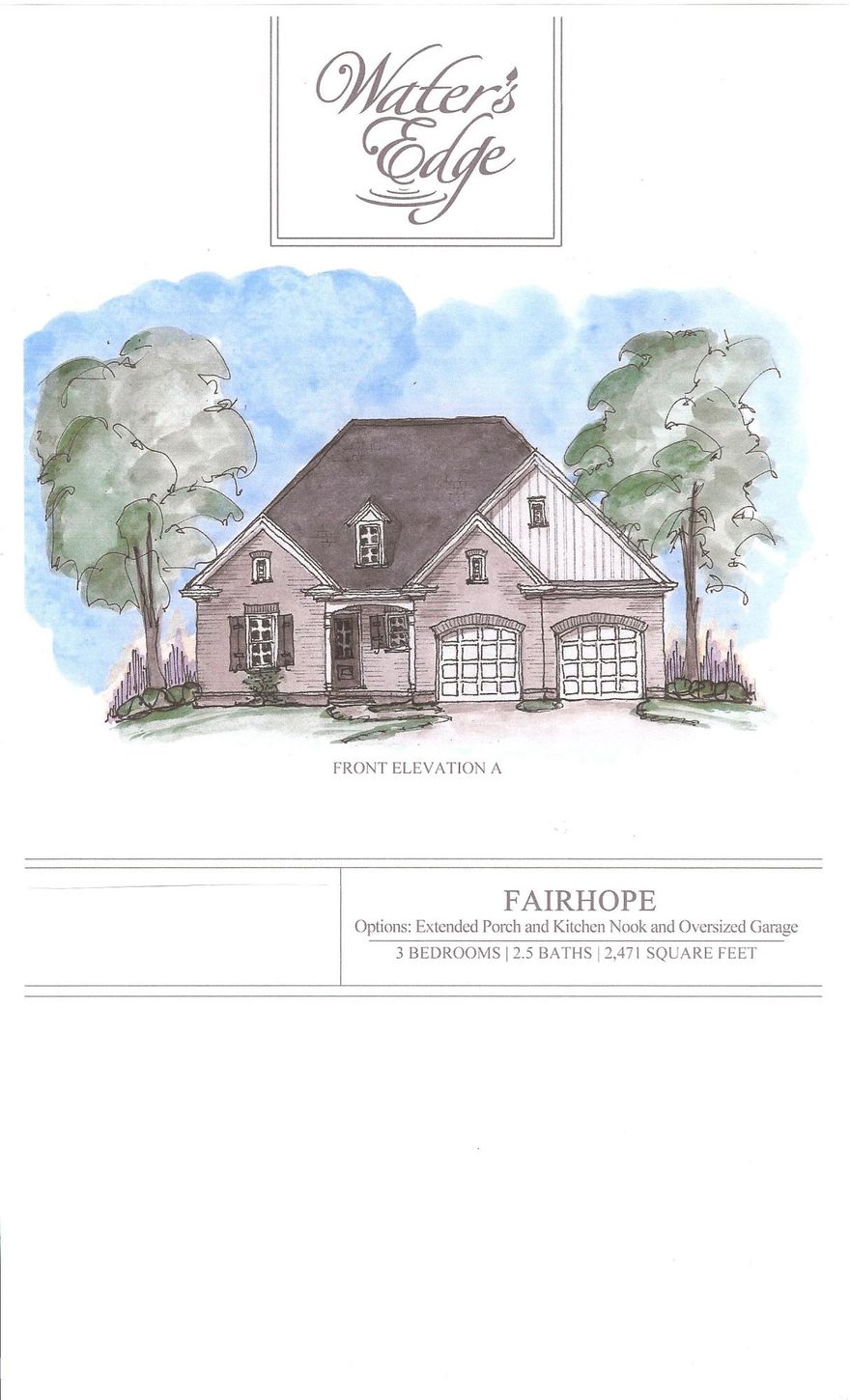 This exclusive, executive style community is tucked away on must see land on Rocky Bayou. Water's Edge will feature 29 homes, all with bay access, many with bay views. There will also be limited waterfront opportunities. Residents will enjoy a waterfront park and kayak launch. Homes will be traditional/ transitional brick and hardy style ranging from 2,000- 4,000 sq. ft.