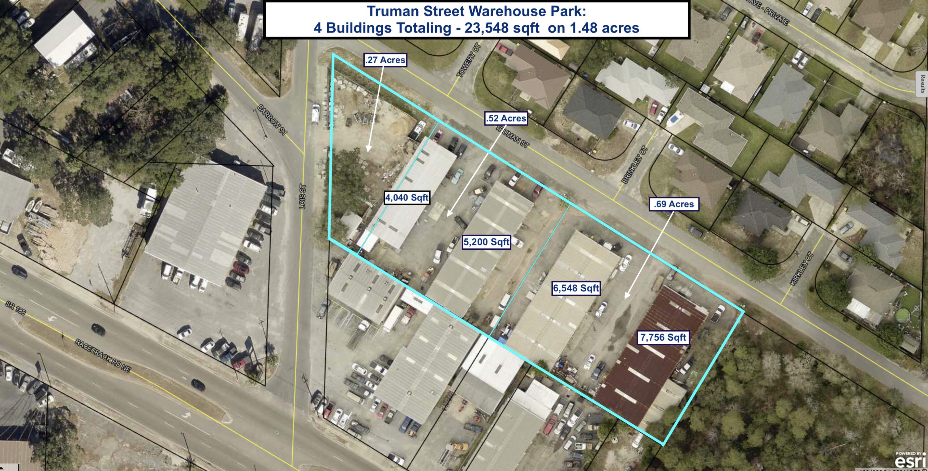 Truman Street Warehouse Park is a well-established warehouse property featuring four flex-warehouse buildings ranging between 4040 square feet and 7,758 square feet, totaling 23,548 square feet between all four buildings.