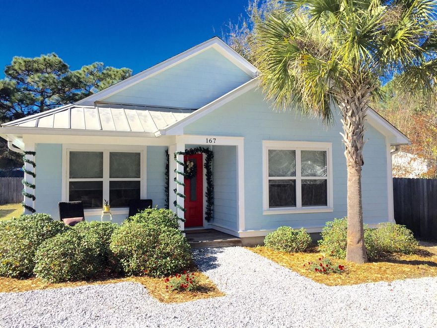 One of the nicer homes on the market - not your typical cottage. Centrally located in Santa Rosa Beach. Close to grocery, schools, shopping, and short driving distance to beach. Easy access to Hwy 98 or Hwy 331. Great starter home or rental home for the right buyer. Home has been well maintained and is well equipped. RED front door. The floors are the original custom stained and scored concrete. The wood beam adorns the ceiling and carries into the back bedroom. This is not a builder grade home. Home also includes bead-board, crown molding, granite, stainless steel appliances, pocket-doors, and marble. The master includes walk in shower, large jetted tub, and Elfa custom shelving for the walk-in closet. Come take a look, you won't be disappointed. Home is located in flood zone AE.