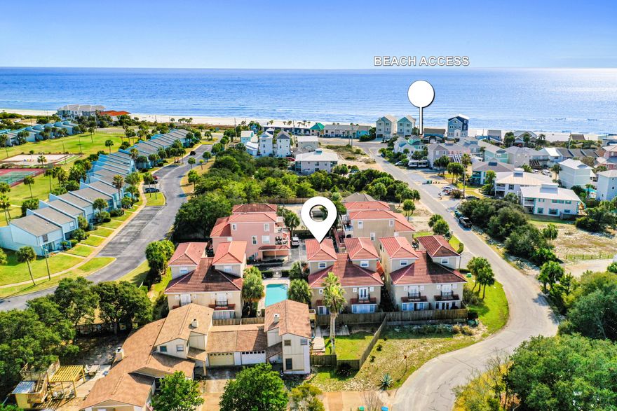 Prominent Price Reduction! A beachy twist of Mediterranean-style townhome at Bella Costa. The property's ideal location and proximity to a white sandy beach, making it appealing for both personal enjoyment and as an investment with a proven rental income record.Key features like its open-concept living space, modern kitchen, and the fact that it's sold fully furnished enhance its attractiveness. The inclusion of details such as newly painted interiors, easy-to-maintain hardwood and tile floors, stainless steel appliances, and ample storage space with a one-car garage, all contribute to its appeal as a primary residence or rental opportunity.Attention: This unit has private rental records on file. Not to mention . rules and regulation, cost to own. We just made it easier to say yes The well-fitted kitchen and pantry are fully equipped for dining and entertaining. Enjoy fresh sea breezes wafting through the French doors or dine alfresco on the private outdoor deck. The second floor has a generous master suite with a pull out sofa. The french doors open onto a large balcony as an additional private space for sunbathing. Along the hall is a laundry closet and a second master suite with walk-in shower and corner whirlpool tub for leisurely me-time. On the top floor, there's a third guest bedroom with en suite and a private balcony for enjoying shimmering blue gulf views. The additional bonus room could be used as a bunk room, media or games room complete with kitchenette/wet bar. 

Currently established with a two year track record as an airbnb vacation rental  http://airbnb.com/h/almost30a. 

 A truly sought-after location within easy reach of shops, restaurants and beach amenities. Within ten minutes is Pier Park: IMAX theater, shopping, restaurants and Rosemary Beach boutiques and dining.
