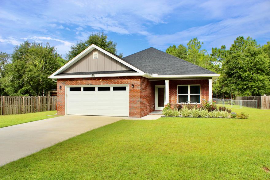 Practically new 3 bedroom, 2 bath home built in 2020! This home features granite counter tops in the kitchen, LVP throughout the home (no carper). This home has a fenced in backyard and both porches are covered. The seller has added custom blinds throughout the home, new irrigation system, all bedrooms have ceiling fans, washer, dryer and fridge convey.